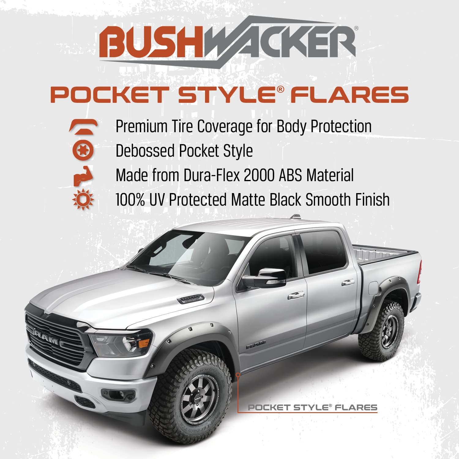 Bushwacker Pocket/Rivet Style Front & Rear Fender Flares | 4-Piece Set, Black, Smooth Finish | 20914-02 | Fits 1999-2007 Ford F-