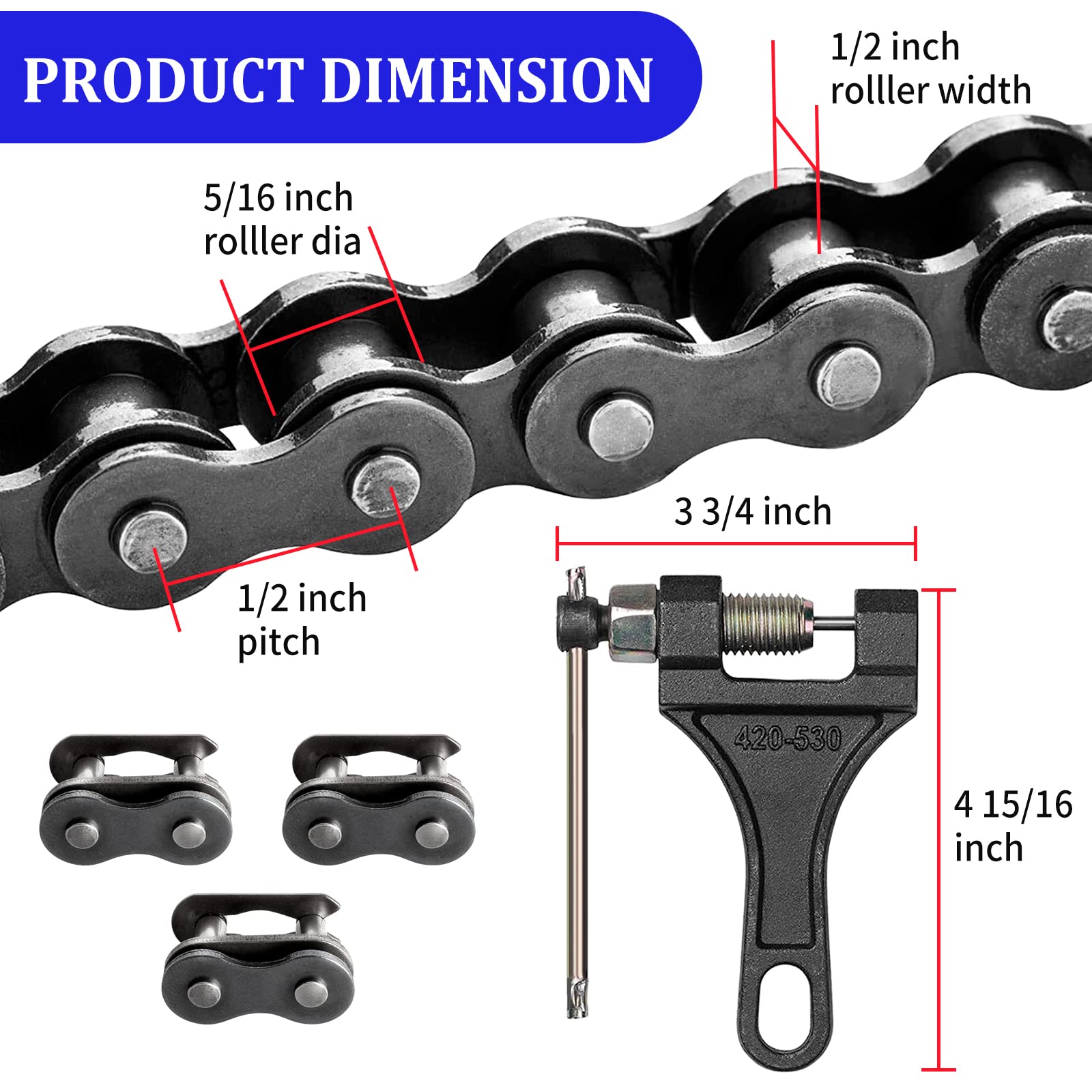 420 Motorcycle Chain Total 90 Links - 420 Standard Roller Chain For 110Cc 125Cc Go Kart Dirt Pit Bike Atv Quad Scooter Mini Bike