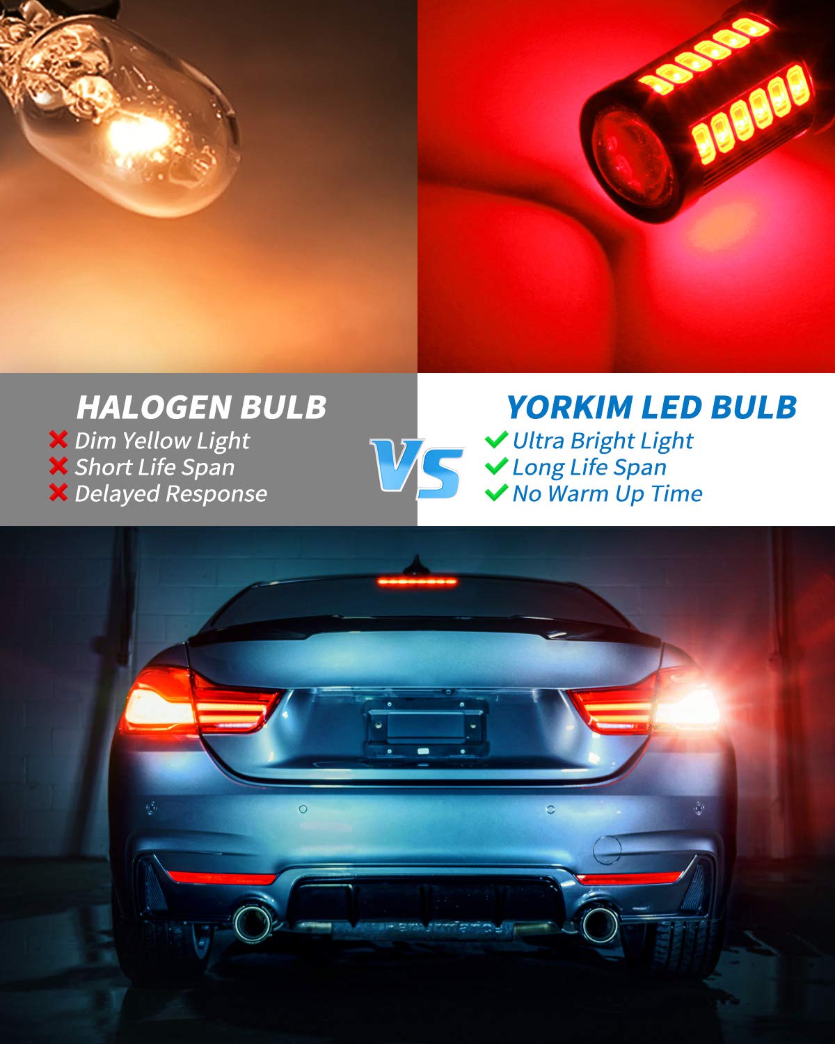 Yorkim 7440 Led Bulb Bright Red Lights, T20 Led Bulbs, 7443 Led, 7441 Led, W21W Led, 7444 Bulbs, For Reverse/Backup/Brake Light