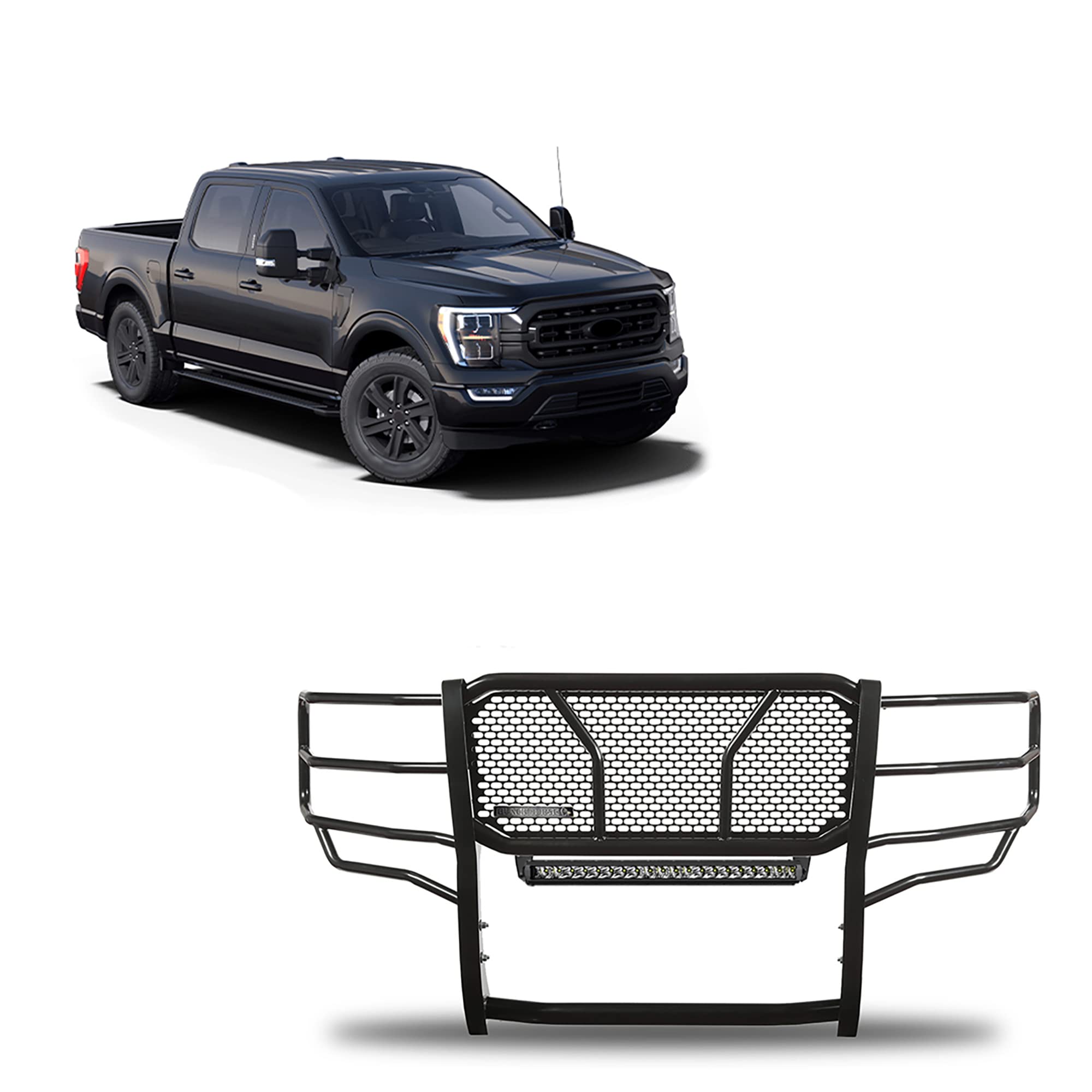Black Horse Rugged Heavy Duty Grille Brush Bumper Guard Modular Black Compatible With 2021-2024 Ford F-150-Ru-Fof116-B-K2