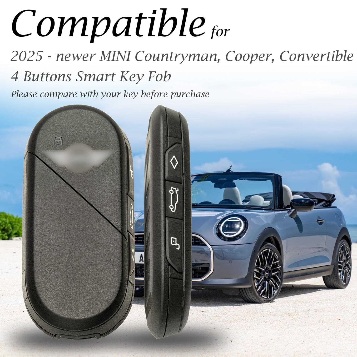 Vitodeco Genuine Leather Smart Key Fob Cover Compatible With Mini Countryman S All4, Countryman Se All4, Cooper 2 Door, Cooper S