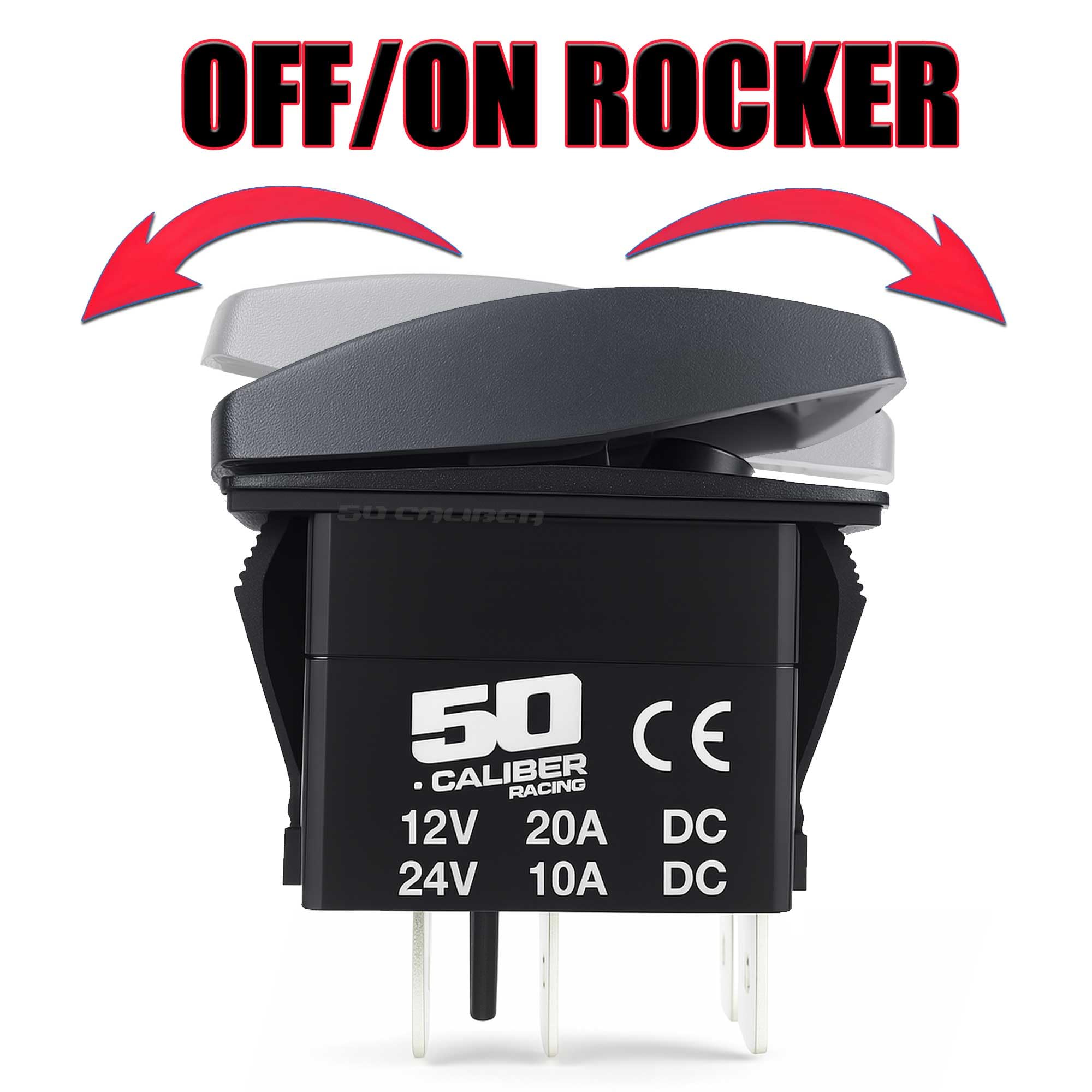 50 Caliber Racing Rocker Switch On/Off Led Backlit Eject Passenger Utv, Auto, Boat 20A 12V (5359A1 Red)