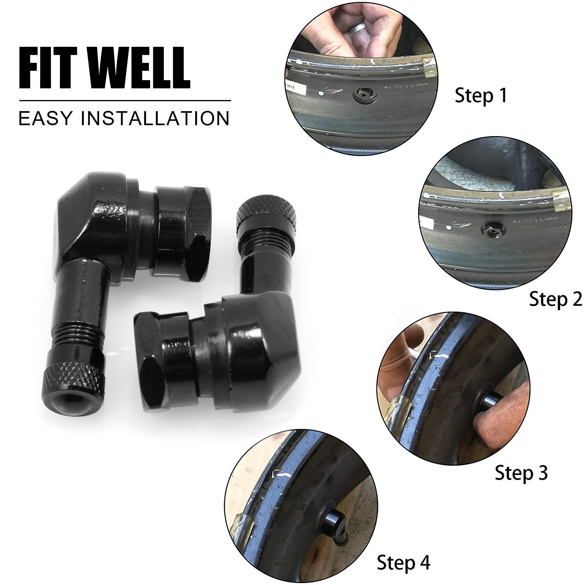VOFONO Black 90 Degree CNC Motorcycle Tire Valve Stems Install Diameter 10-11.3mm for Harley Davidson, BMW, Honda, Kawasaki, Suz