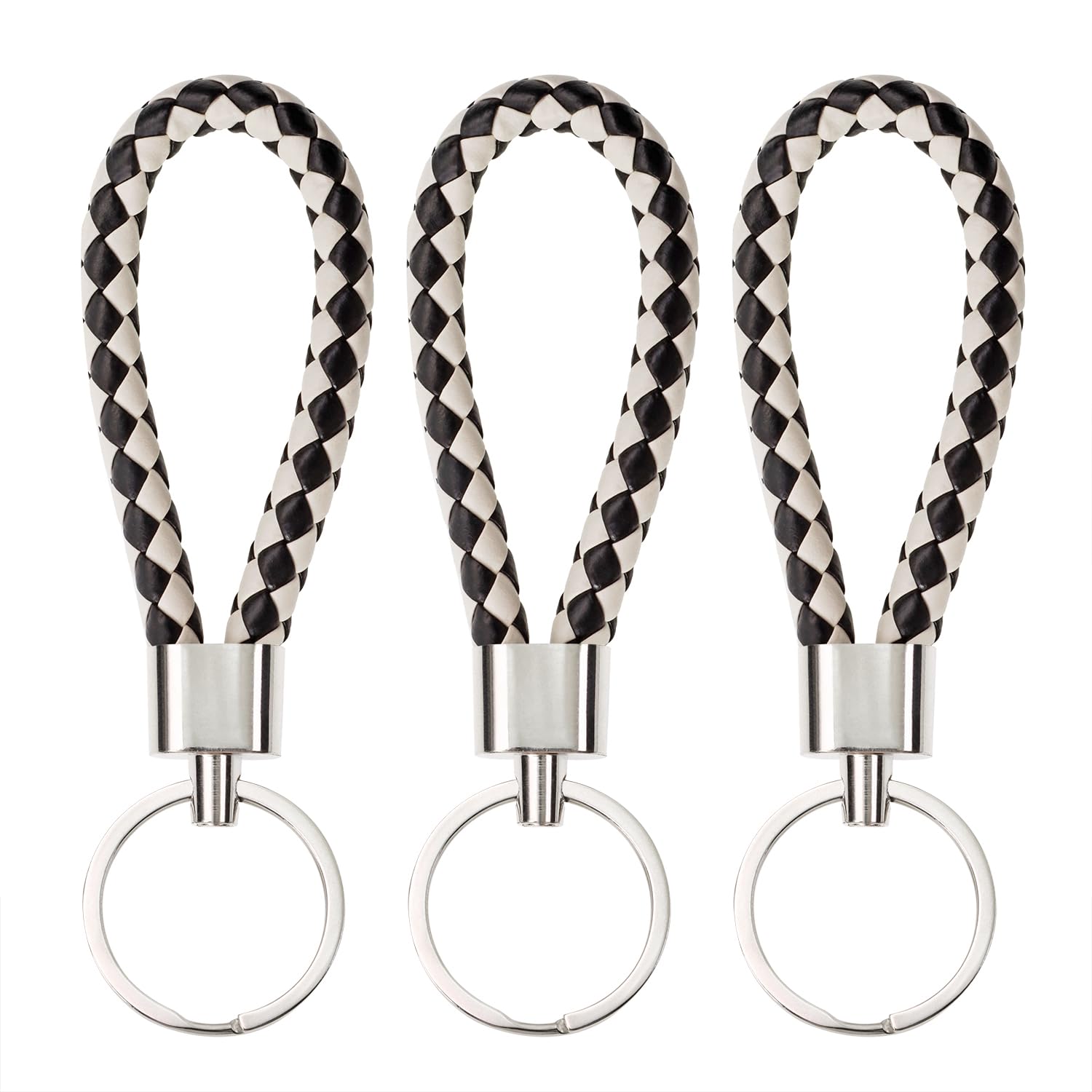 PPhtony Braided Leather Key Fob Car Keychain Ring Woven Strap Keychain Accessories for Men Women Birthday Christmas Gifts (3, Bl