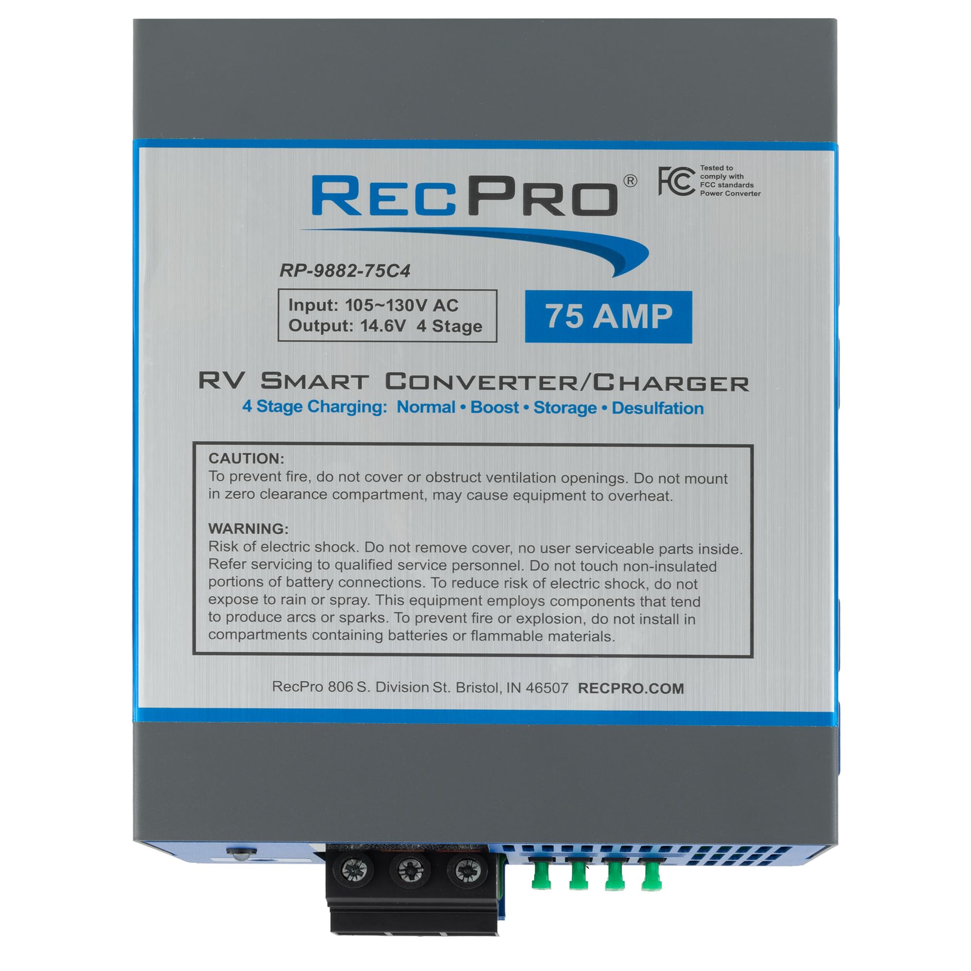 RecPro RV Converter 75-Amp | 120VAC to 12VDC Power Converter & Battery Charger | 13V-16.5V Operating Range