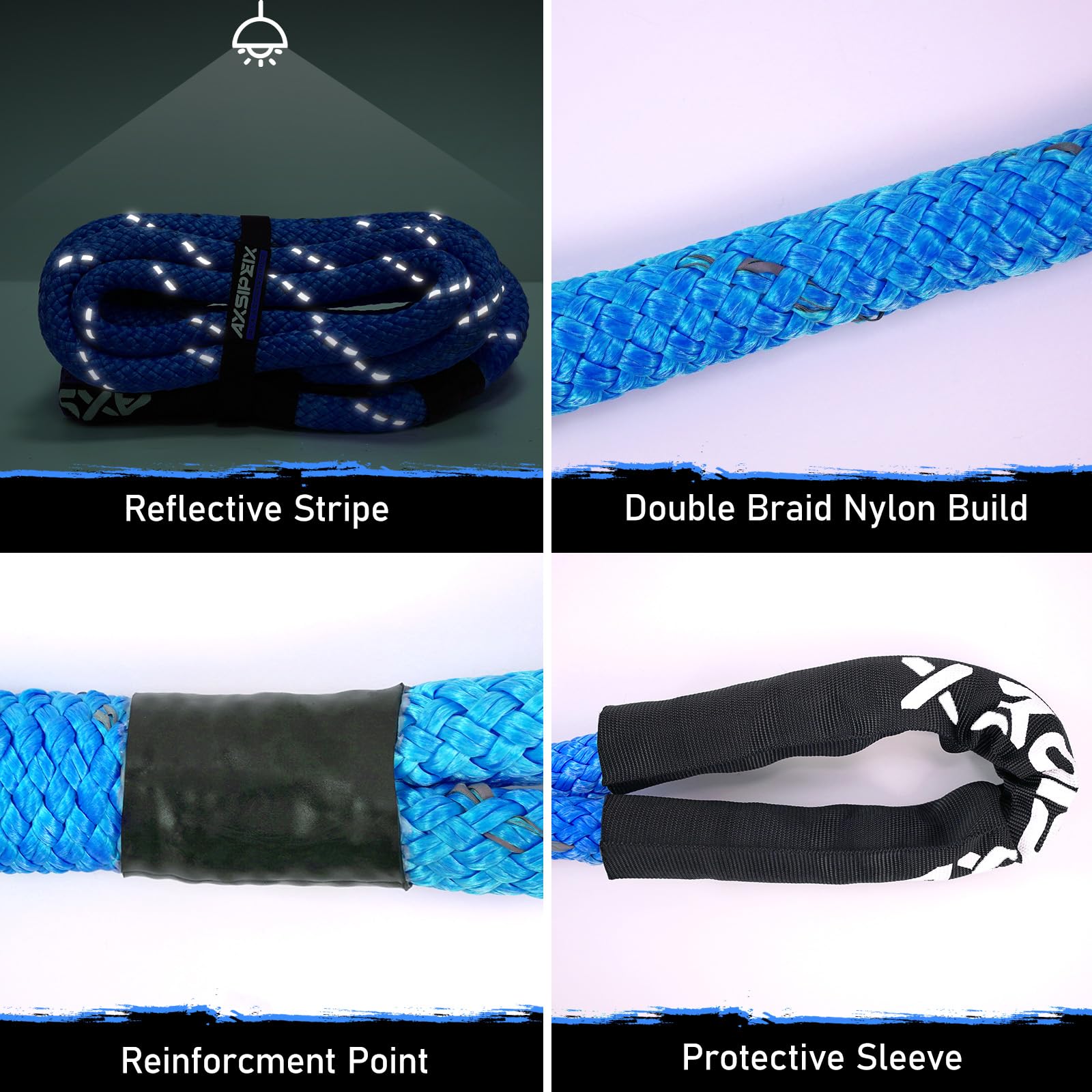 Axsipeix 7/8''  30Ft Kinetic Recovery Rope (31,700Lbs) Heavy Duty Offroad Kinetic Rope For Utv, Atv, Suv, Car (Blue)