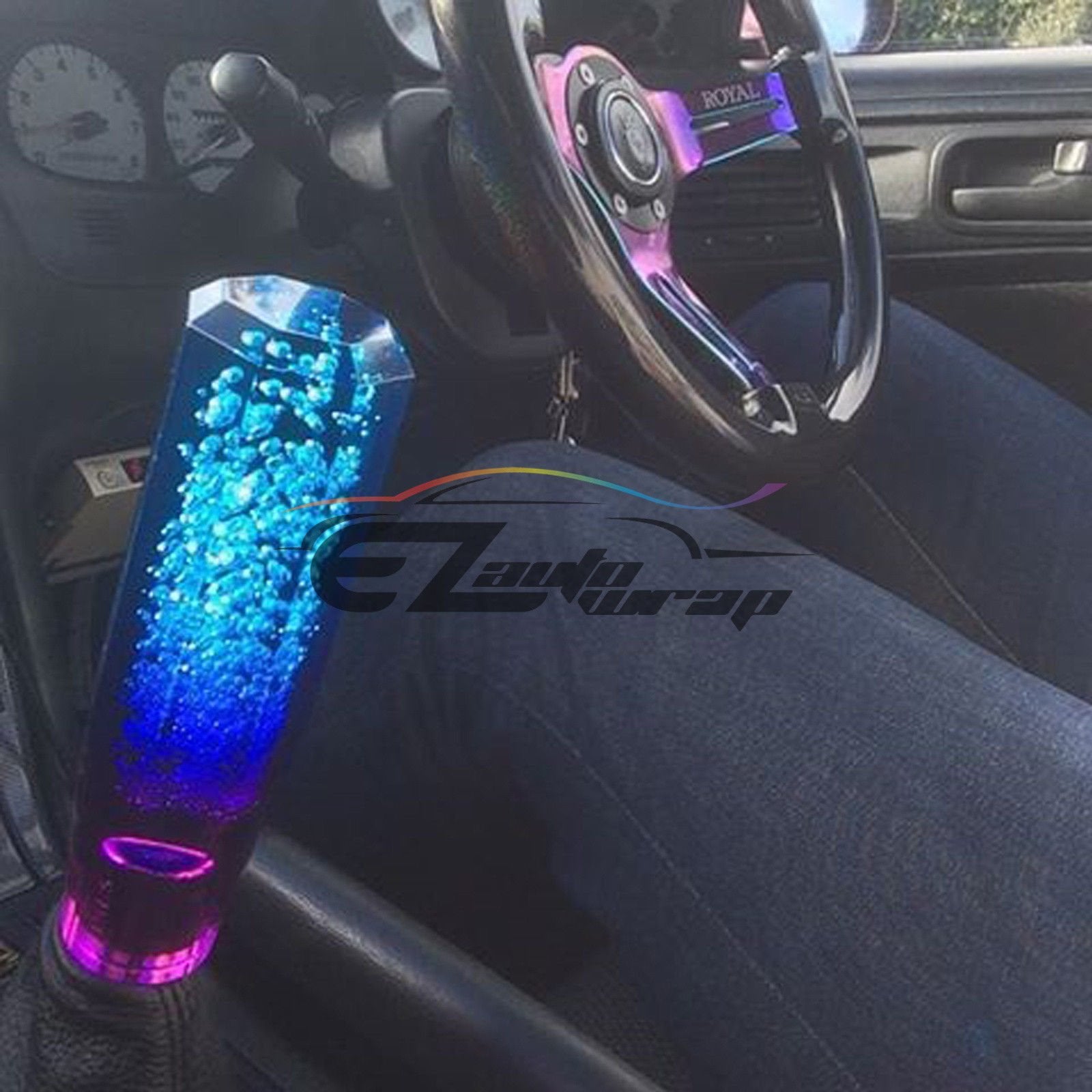 Ezautowrap Shift Knob Stick Crystal Transparent Bubble Purple Blue Throw Gear Shifter 20Cm