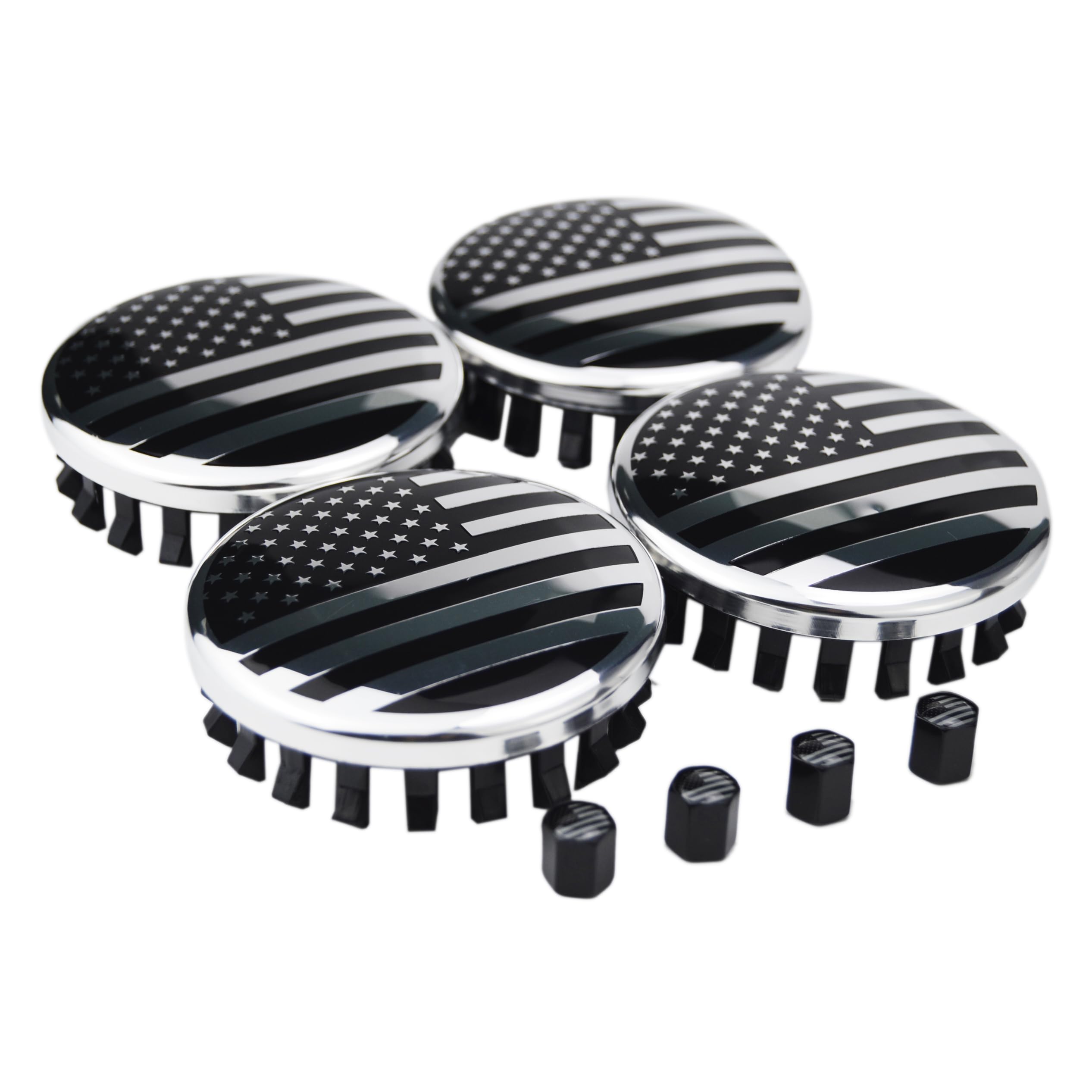 (Set of 4) for Chevrolet 3 1/4 inches=83mm Black American USA Flag Wheel Center Caps Covers HubCap fit Most 18&20&22 Rims 