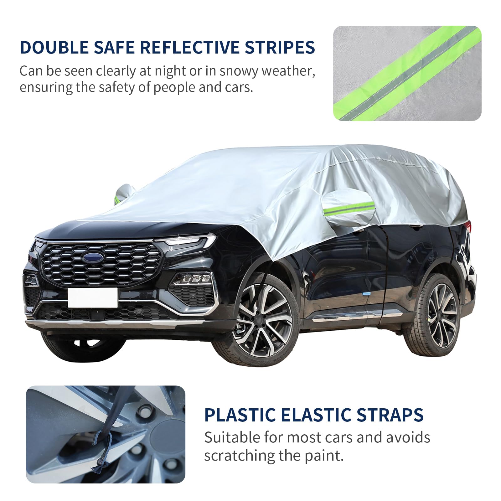 Hrozny SUV Half Car Windshield Cover - Waterproof Oxford, Reflective Straps, Universal Fit for Ice and Snow Protection
