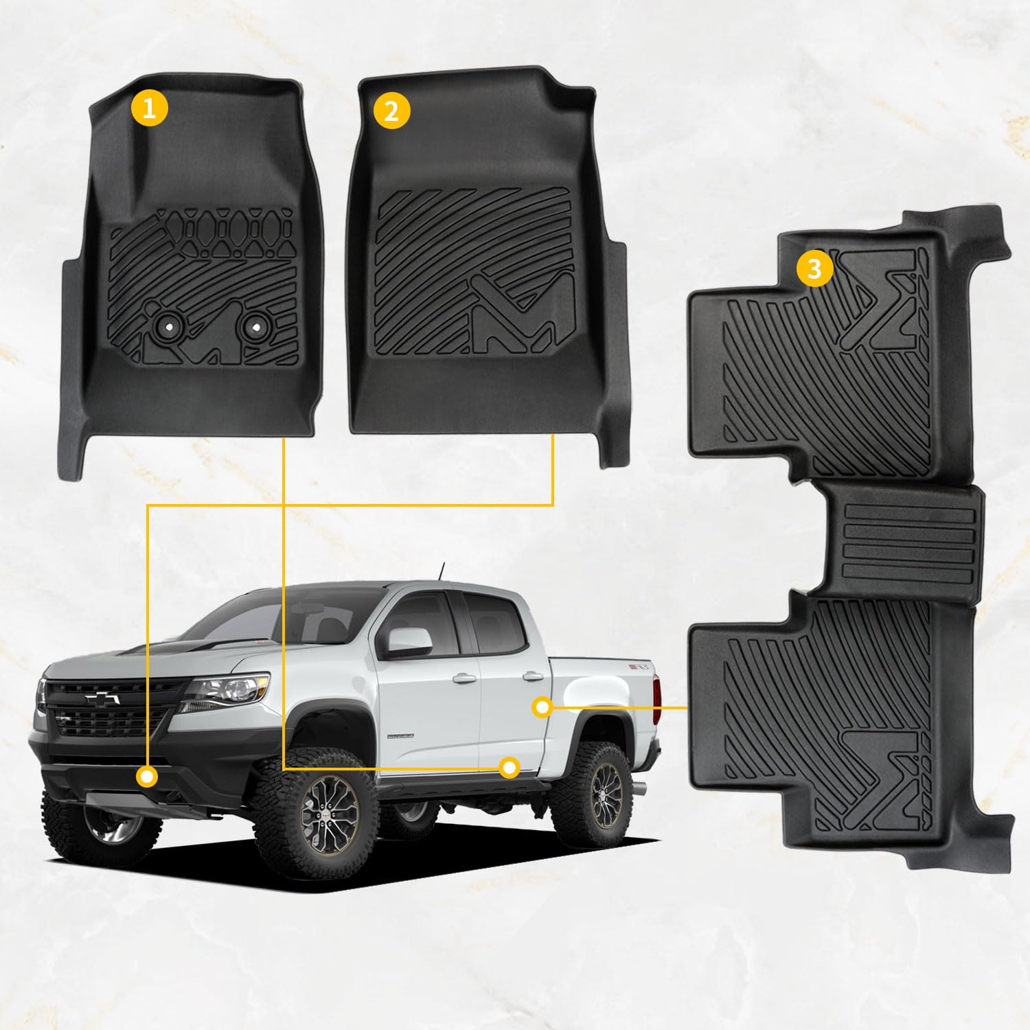 Tpe Automotive Floor Mats Custom For 2015-2022 Chevy Colorado/Gmc Canyon Crew Cab, All Weather Cover Protection Waterproof Black