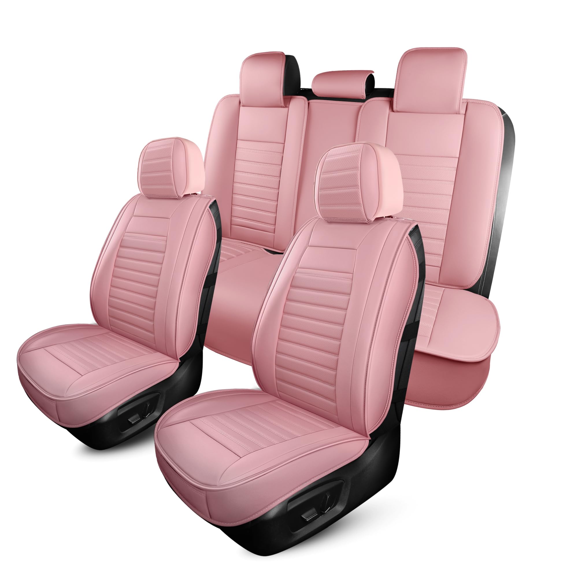 HChengkikz Car Seat Covers Full Set, Waterproof Faux Leather, Style2 Pink, Fits Most Sedans, SUVs, Pick-up Trucks