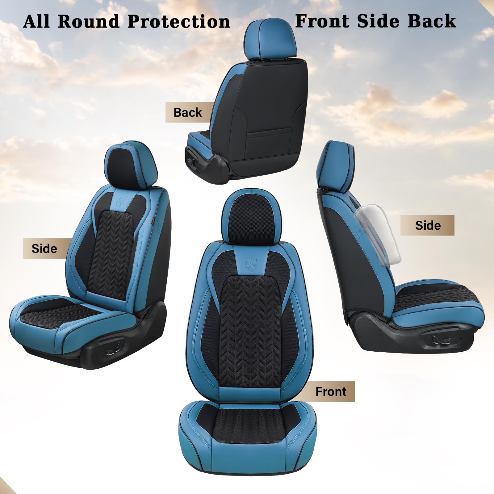 Coverado Faux Leather Seat Covers Full Set, 5 Seats, Universal Fit, Blue, Model 8825