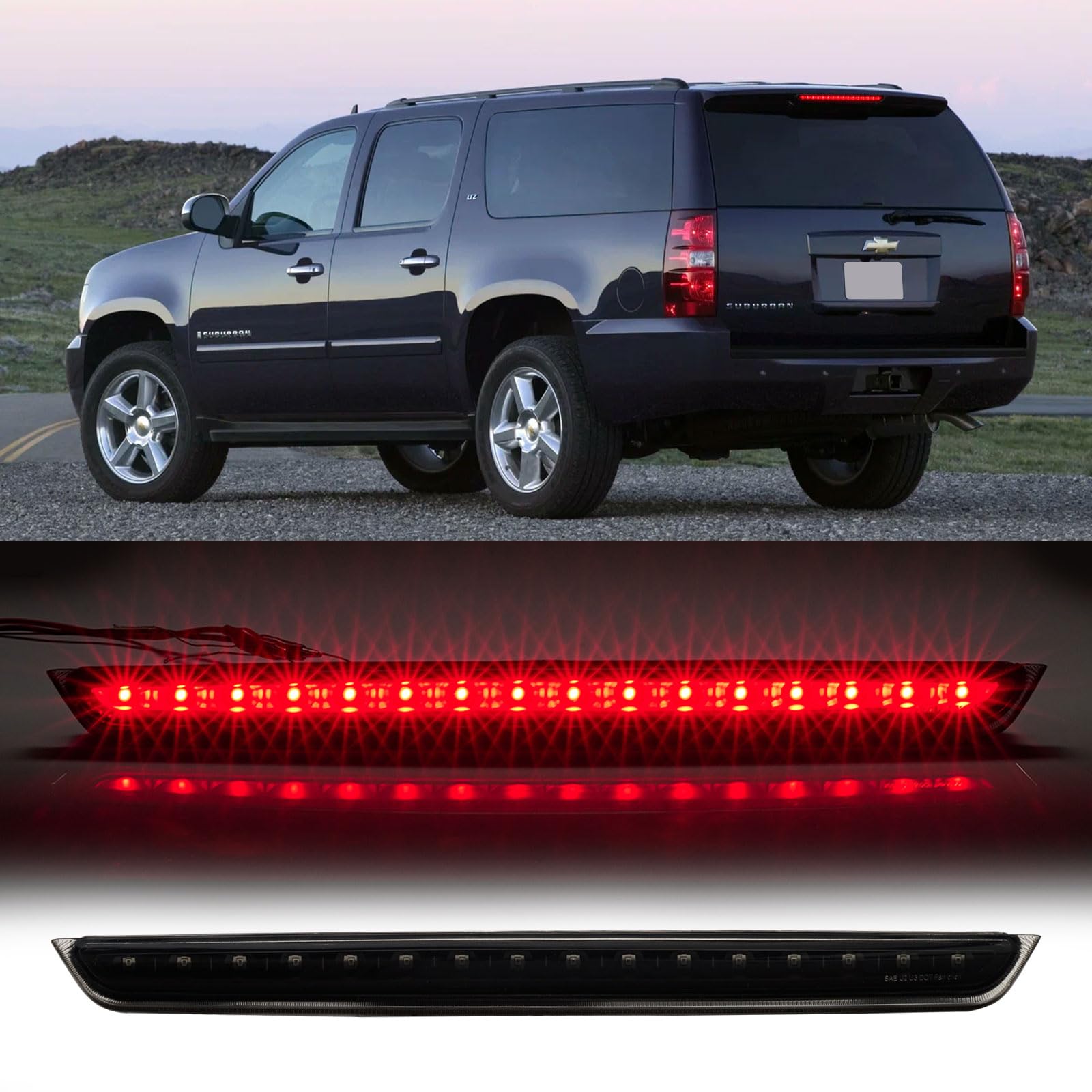 Cxdar Third 3Rd Brake Light Led For 2007-2014 Chevy Suburban 1500 2500, High Mount Rear Brake Lights Assembly For 07-14 Tahoe/Gm