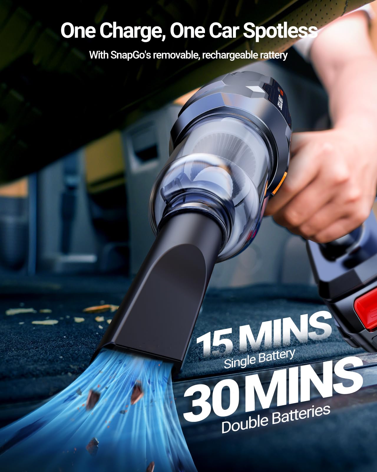 SEALIGHT Handheld Car Vacuum Cleaner - 21000Pa Suction, Wireless, 18V/120W, Black, Model X1PM