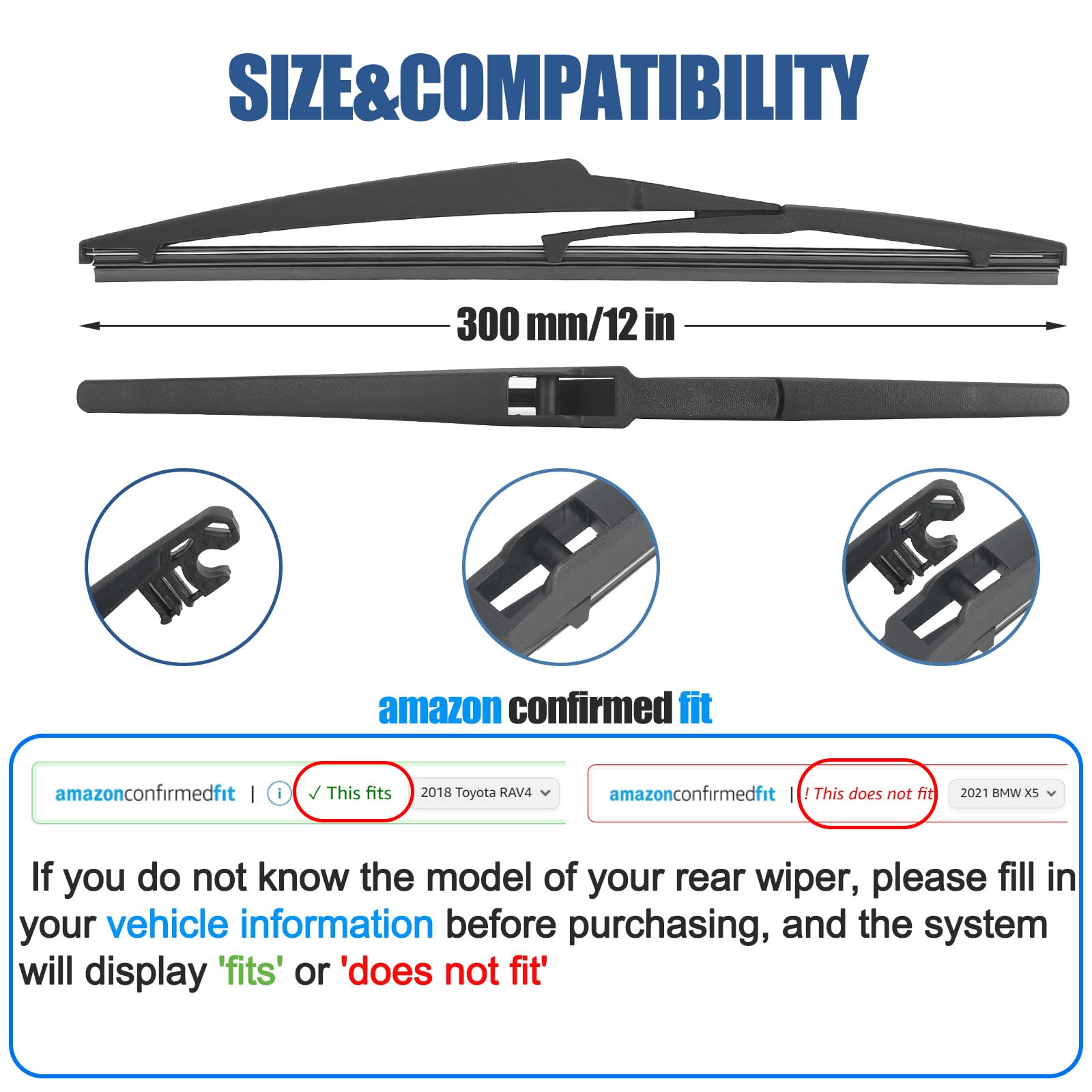 12'' Rear Wiper Blade,Replacement Back Windshield Wiper Blade For Toyota Rav4 23-19,12-01 Highlander 19-01 Matrix Venza 16-09 Ya