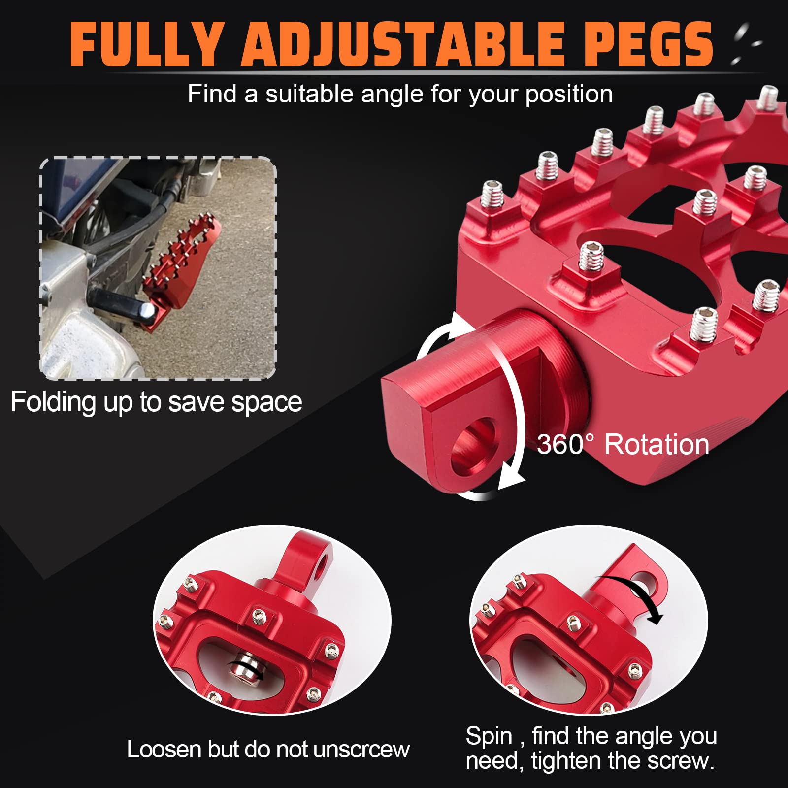 Starknightmt Cnc Wide Fat Footpegs 360° Roating Mx Foot Pegs Chopper Bobber Style Compatible With Dyna Fatboy Sportster Iron 883 (Red)