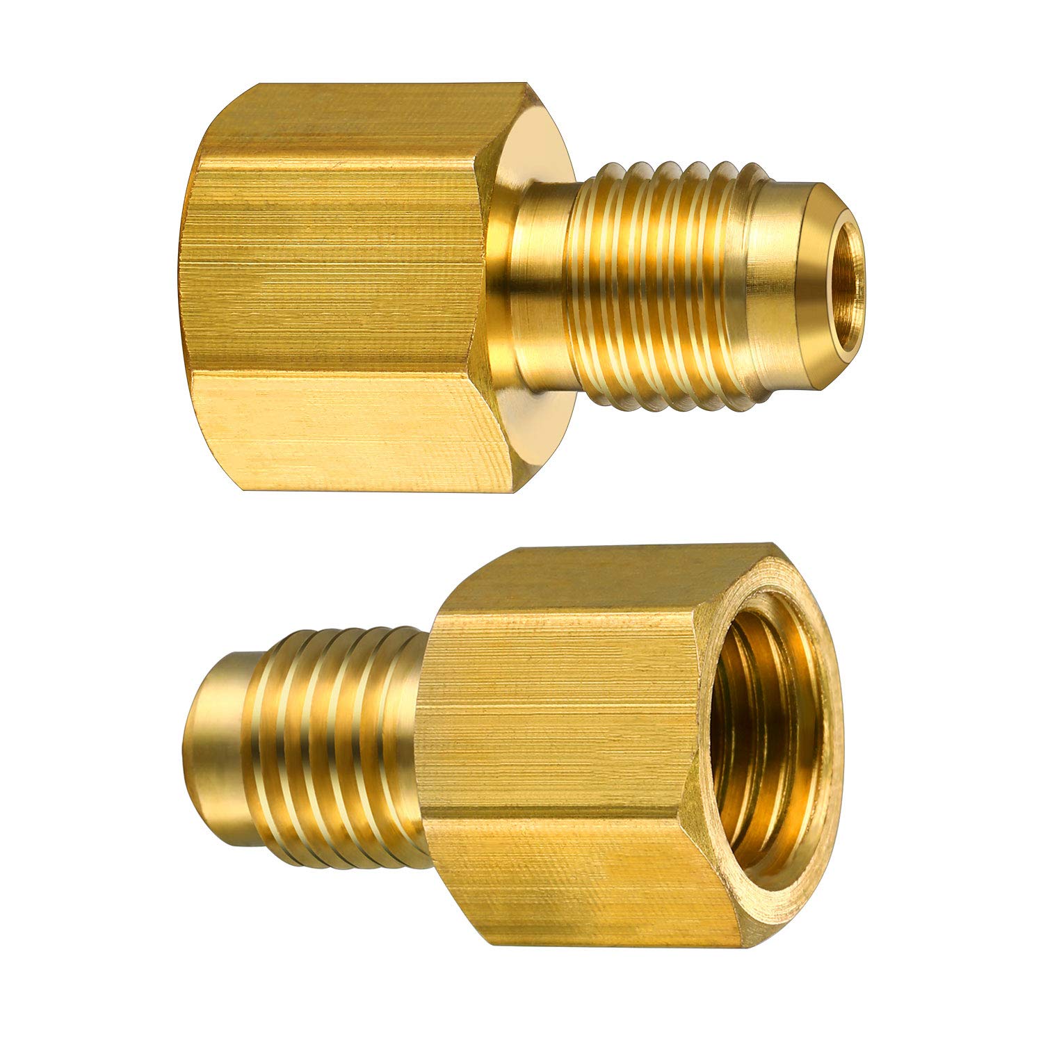 Mudder 4-Piece Brass Refrigerant Tank Adapter Set - R134A to R12, 1/2" Female Acme to 1/4" Male Flare, Includes Vacuum Pump