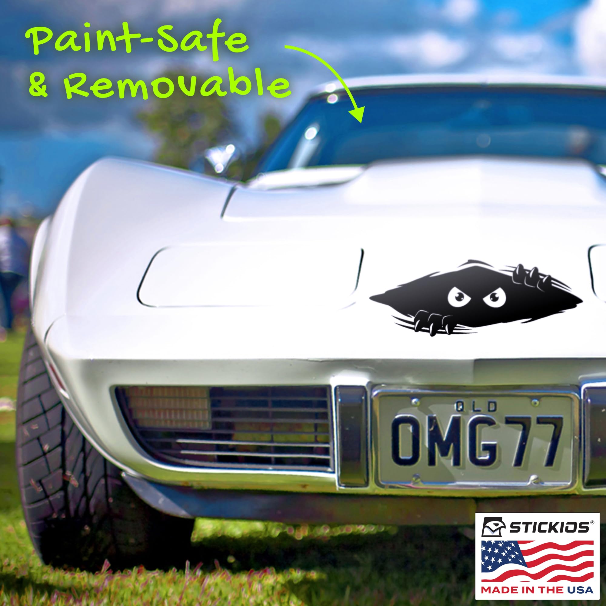 Stickios Peeking Monster Car Decal - Large Vinyl Bumper Sticker (11x4.25 inches) - Black - Made in USA - Model ST-7412