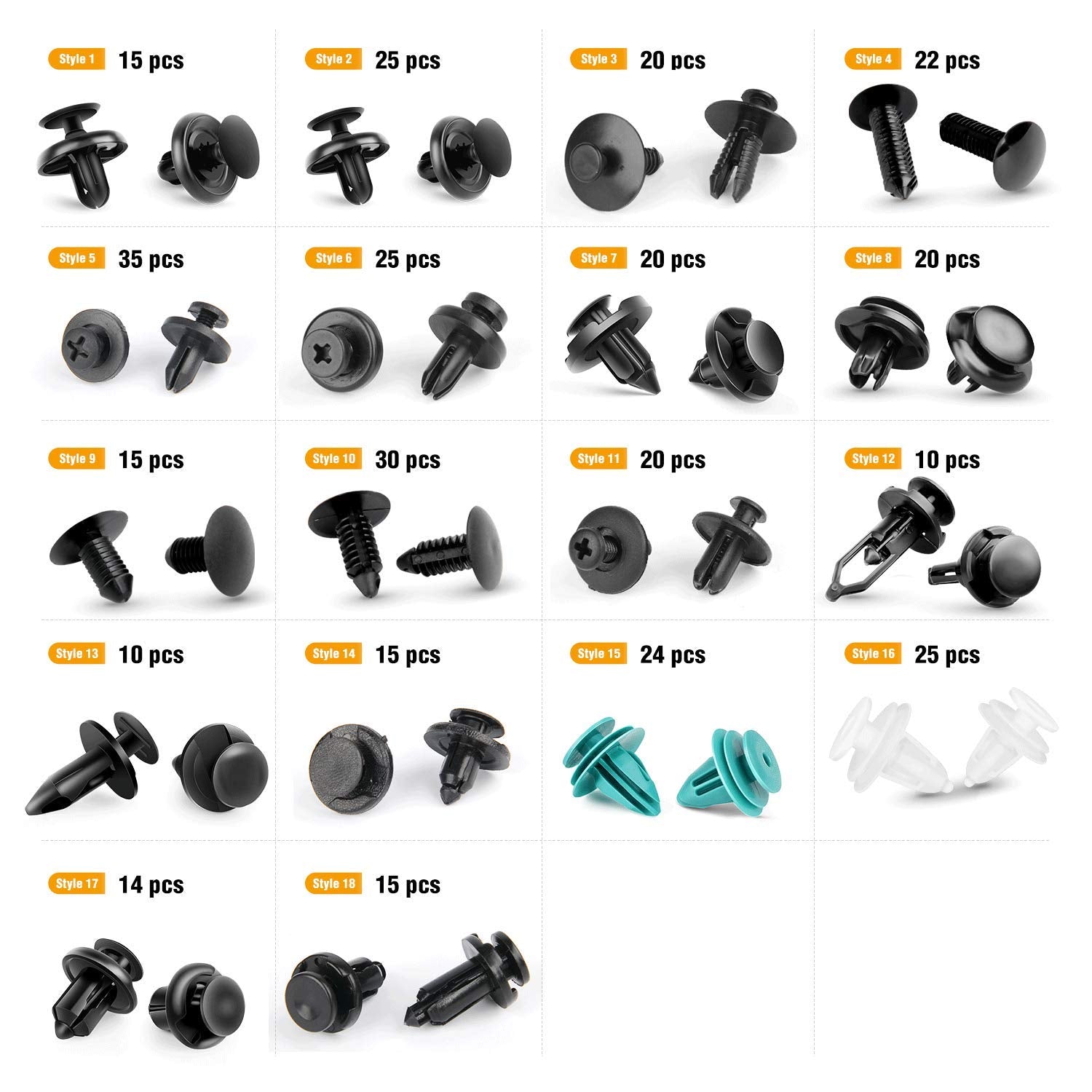 Gooacc - Grc-34 Push Bumper Fastener Rivet Clips With 18 Most Popular Sizes Auto Push Pin Rivets For Benz, Bmw, Toyota, Honda, S