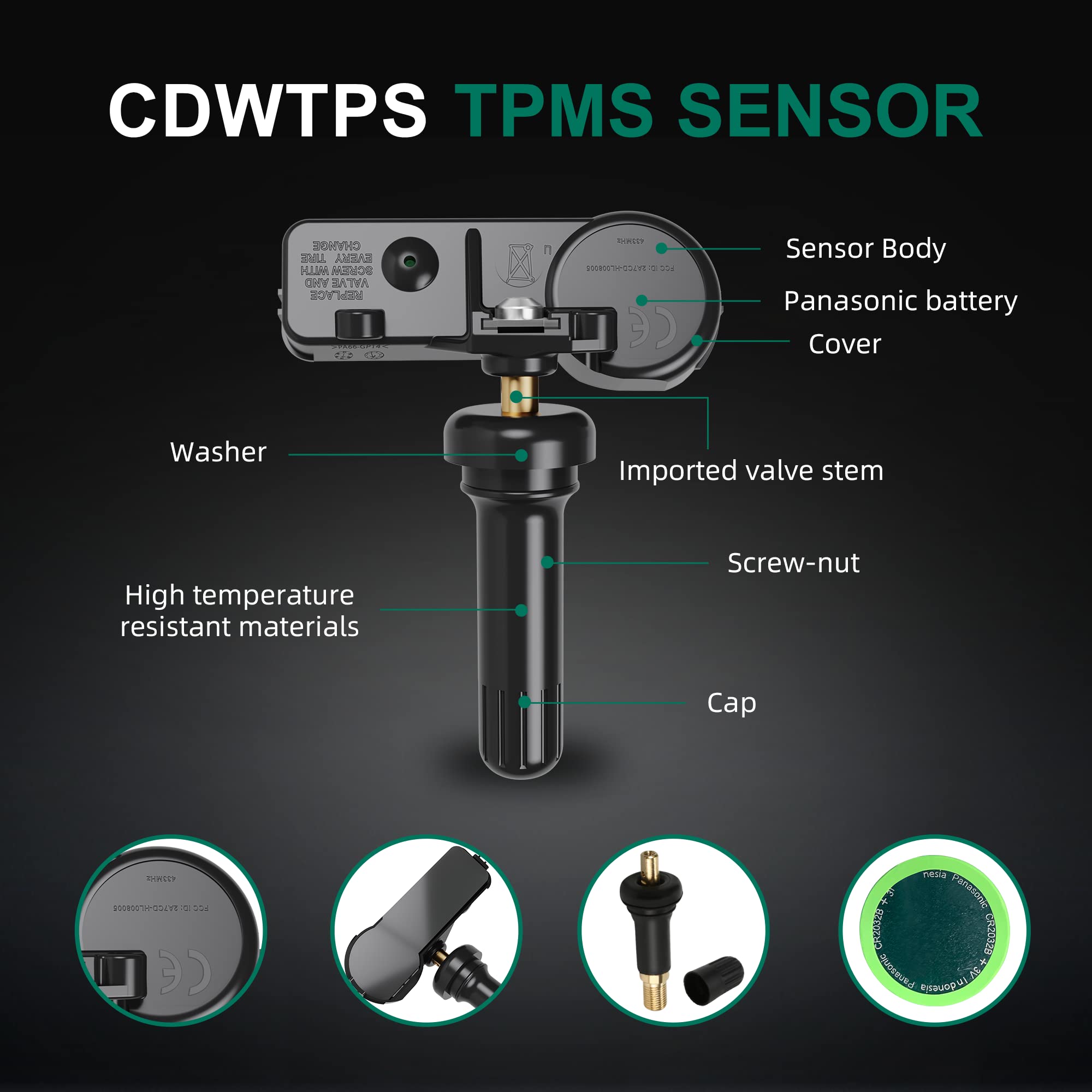 Cdwtps Tpms Sensor, 433Mhz Tire Pressure Monitor System Compatible With Chrysler Dodge Jeep Ram Fiat Replaces#56029398Ab 6824106