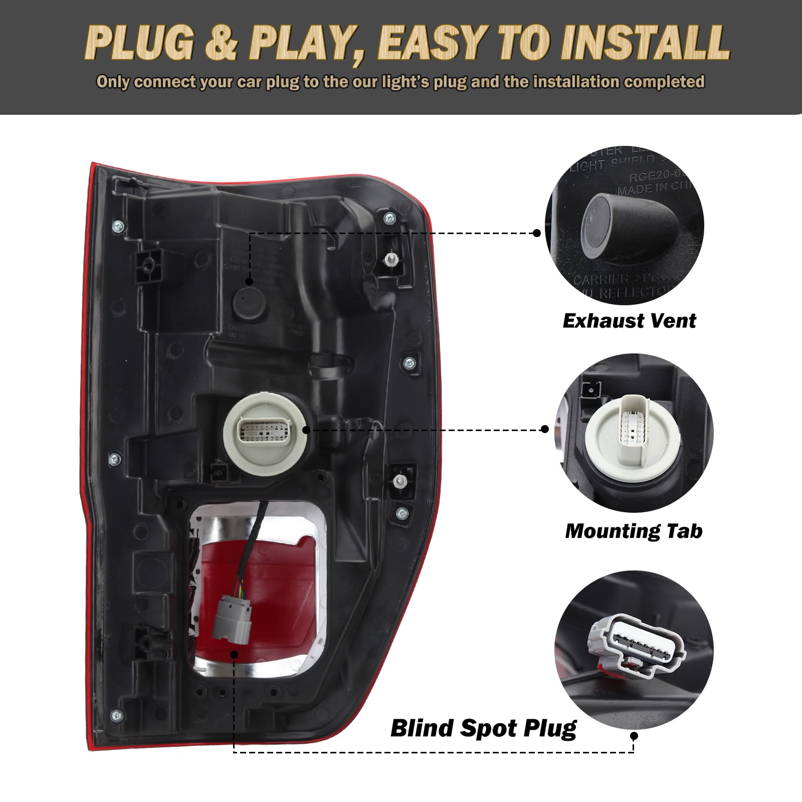 KAPAMZ LED Tail Lights for 2019-2023 Ford Ranger, Left Driver Side, with Blind Spot Detection, KB3Z-13405-G