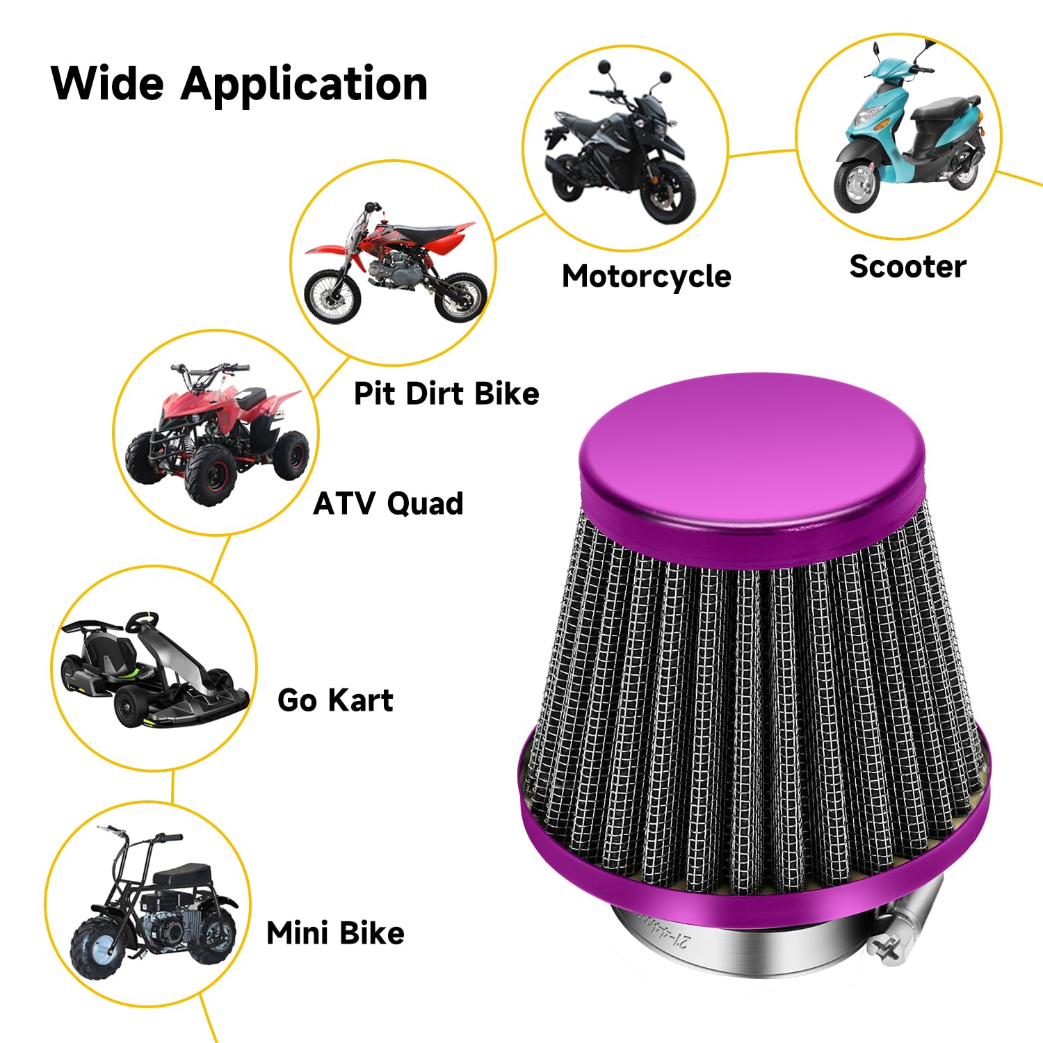 HIAORS 38mm Air Filter for GY6 49cc 50cc Scooters, Aluminum, Purple, Model HO-AFP-38