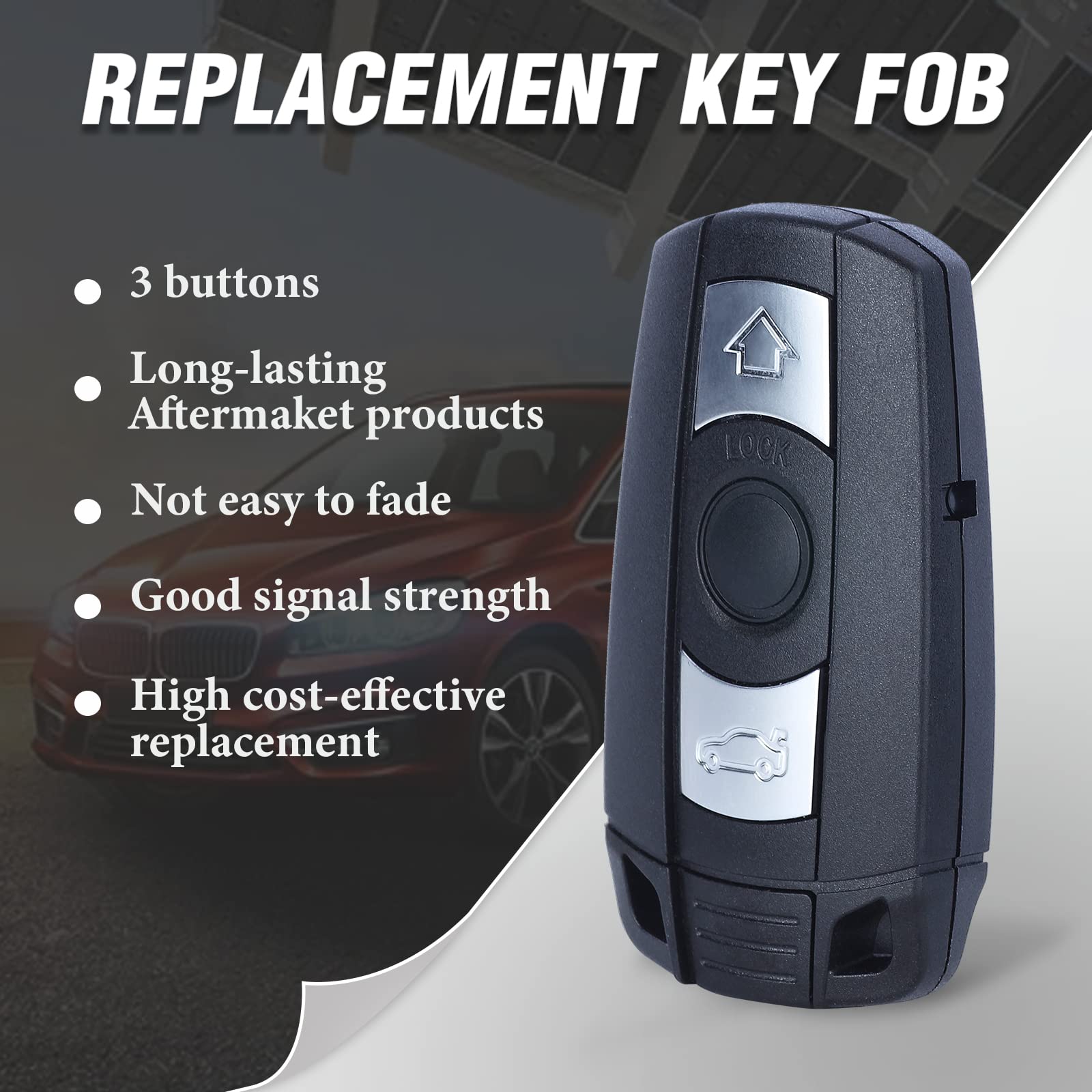 Keymall Keyless Entry Remote Car Key Fob 3 Button Replacement Pcf7952 Chip For Bmw Cas3 3/5 Series X5 X6 With Comfort Access 315Mhz Kr55Wk49127
