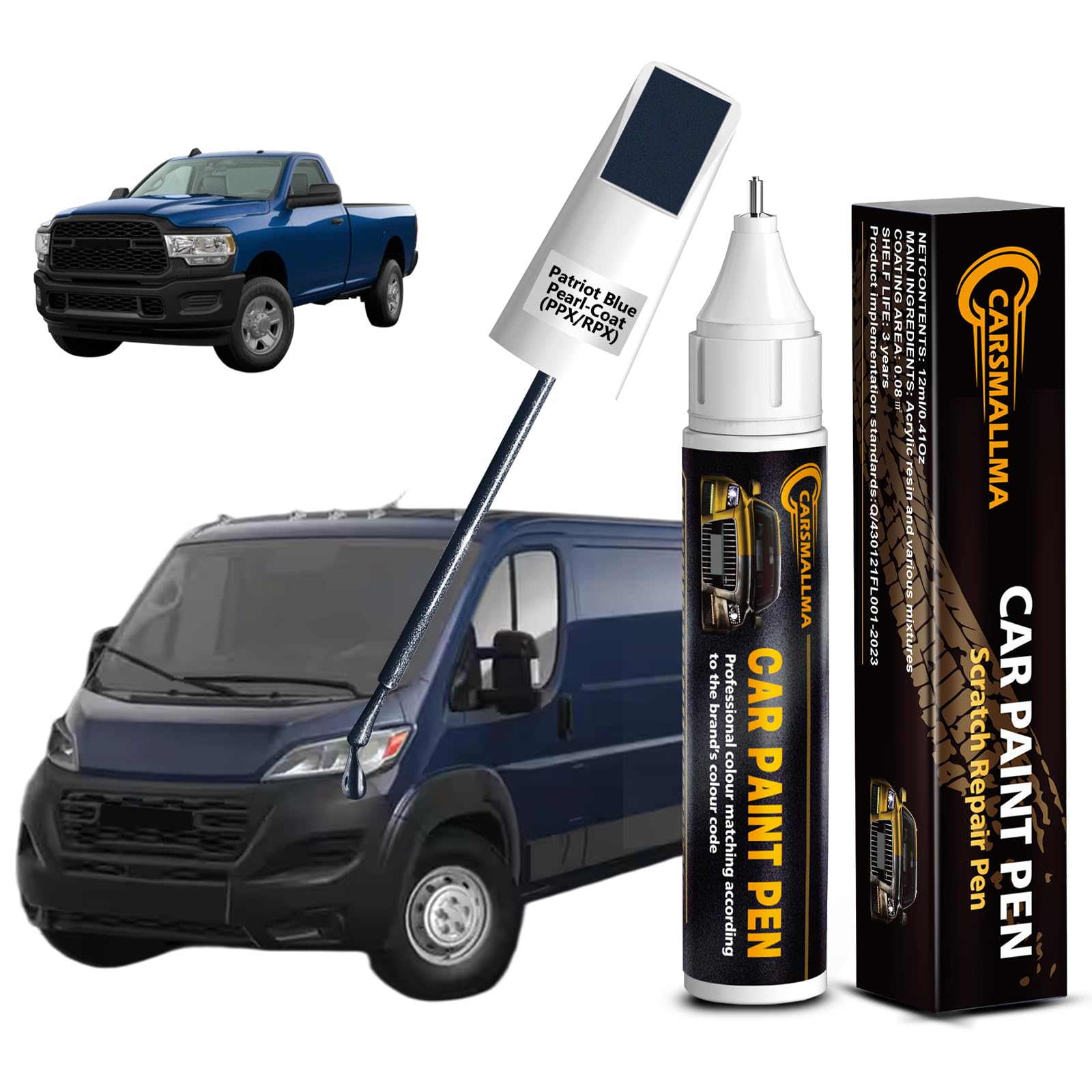 carsmallma Patriot Blue Pearl-Coat(PPX/RPX) Car Touch Up Paint for Ram, Color Accurate Car Paint Scratch Repair Pen Kit Quick & 
