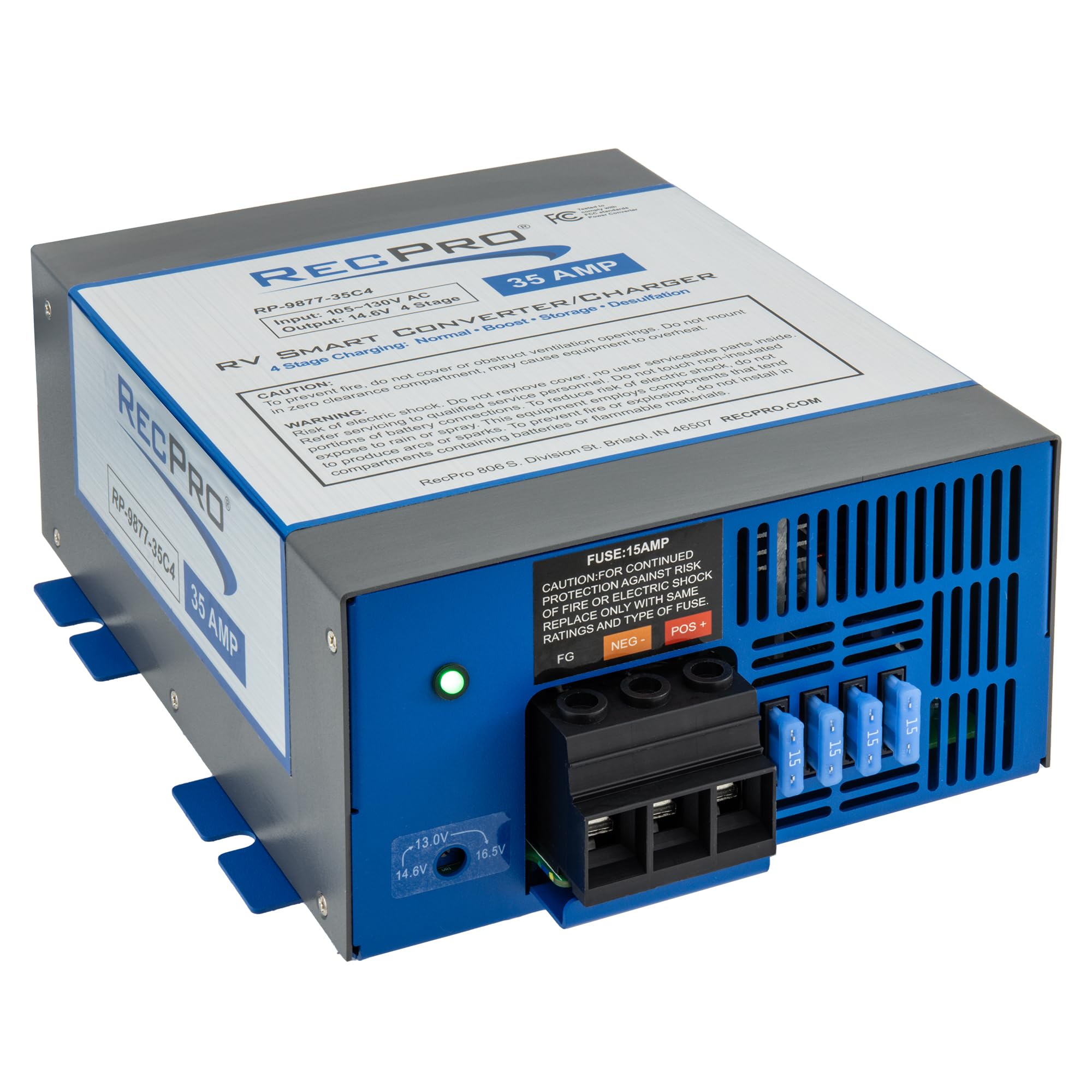 Recpro Rv Converter 35 Amp | Rv Power Converter & Battery Charger | 4 Stage Smart Charging | 120Vac To 12Vdc | 13V To 16.5V Oper