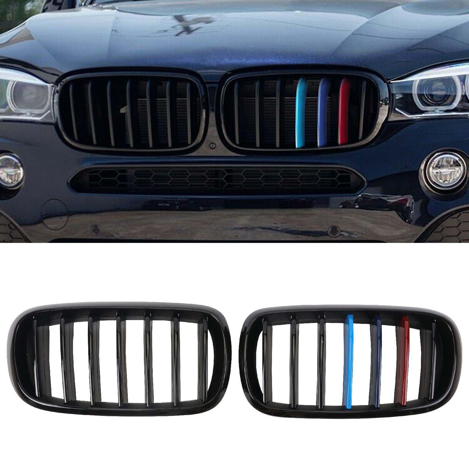 BILLDIO Grill M Color Grille Compatible with 2014-2018 X5 F15 X6 F16(ABS Gloss Black Kidney Grill