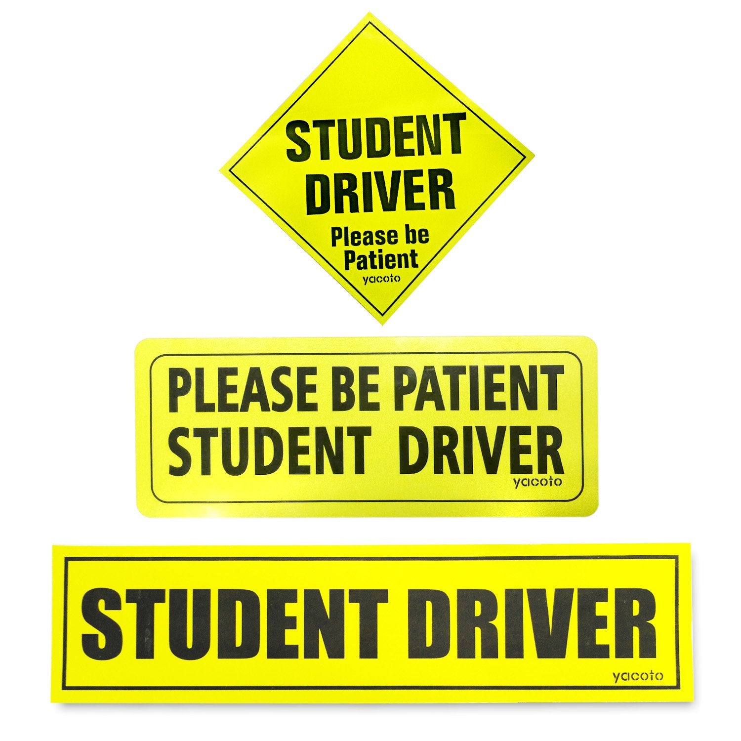 Set Of 3 Reflective Student Driver Magnets For Car - Safety Vehicle Bumper Sticker For New Drivers