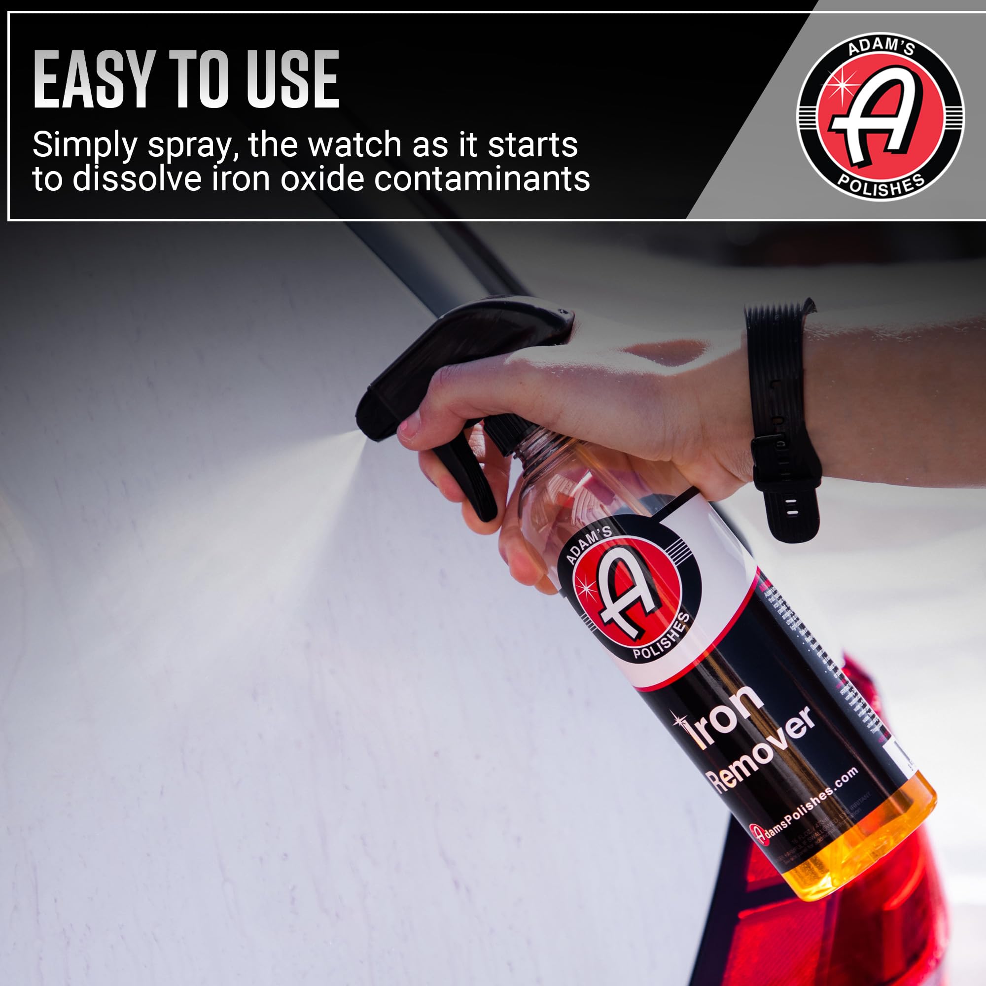 Adam's Iron Remover Spray - 16oz for Car Detailing, Removes Iron Particles, Orange, Model 55001030017