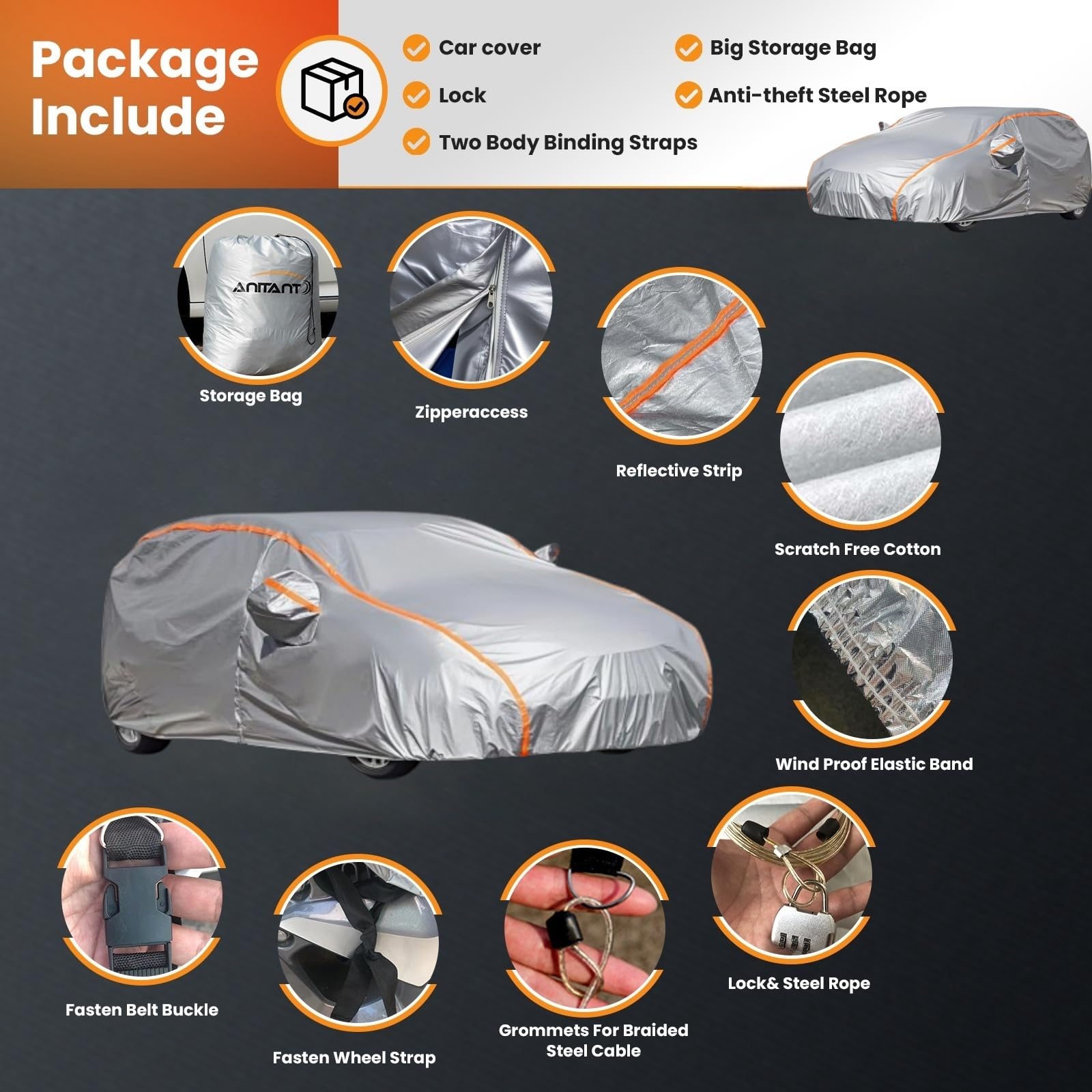 Anitant Hatchback Car Cover Car Snow Cover Car Tarps Waterproof Fit Golf Gti Vw Beetle Toyota Matrix Chevy Hhr Ford Fiesta Civic