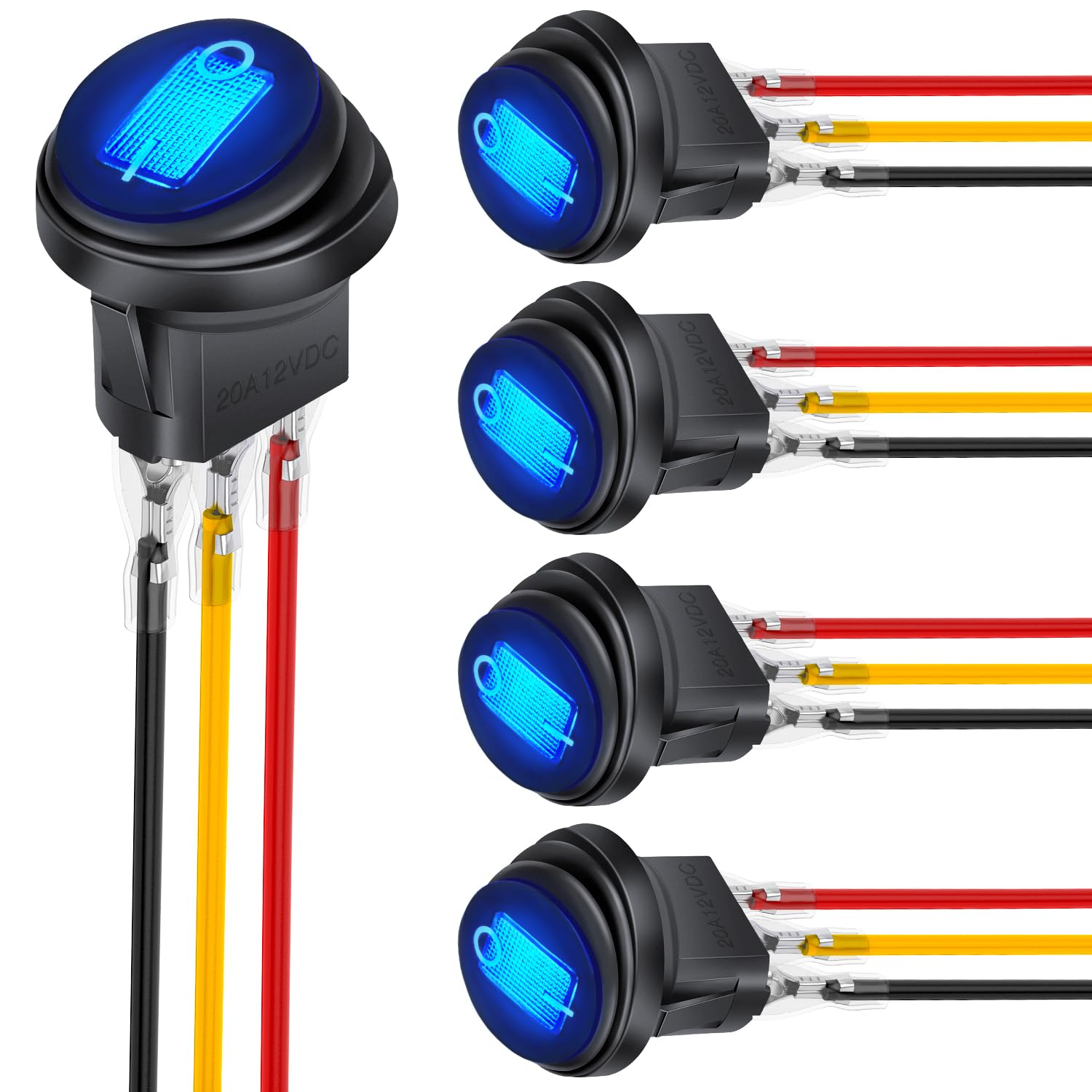 Nilight 5Pcs Waterproof Round Rocker Toggle Blue Led Switch 12V 20A 3 Pin On Off Spst For Car Truck Boat Marine Automotive Rv Wi