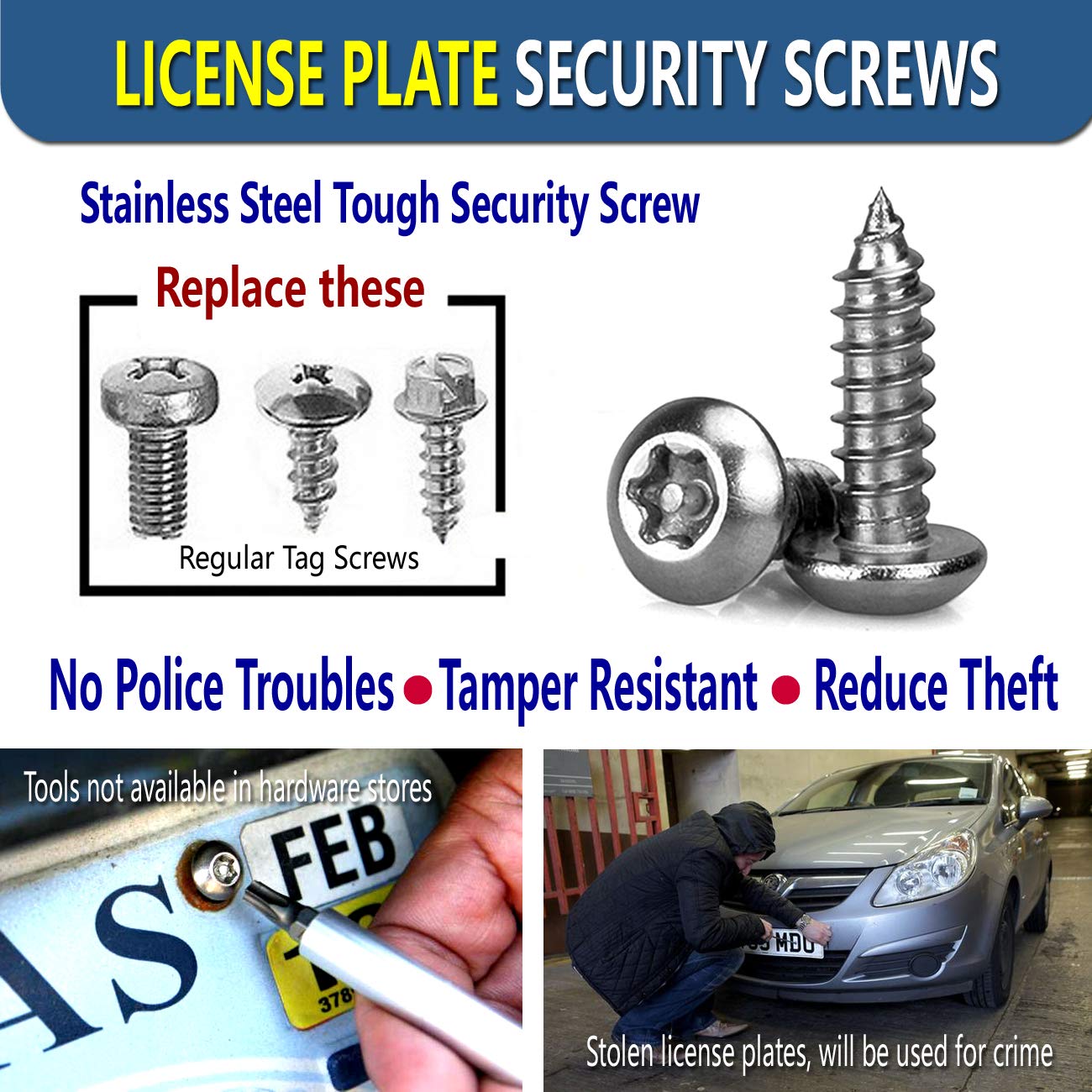 Zxfoog Stainless Steel License Plate Screws- Rustproof Plate Screws For Fastening Front Or Rear Plate Frame Holder Cover, Licens