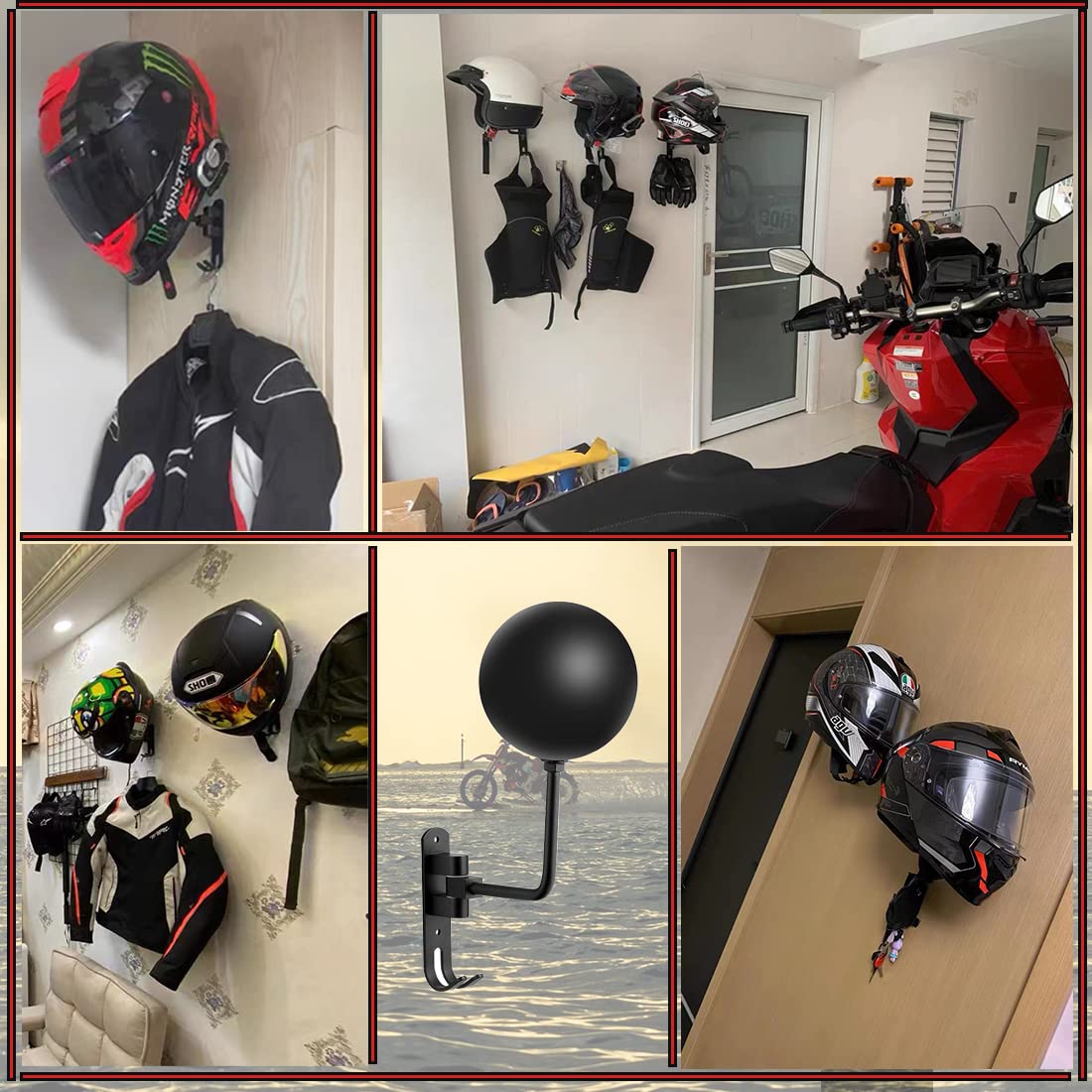 Sangmo 180 Motorcycle Helmet Rack, 4 Pack Rotation Metal Helmet Holder Wall Mount, Helmet Holder Bike With 2 Hooks Helmet Hanger
