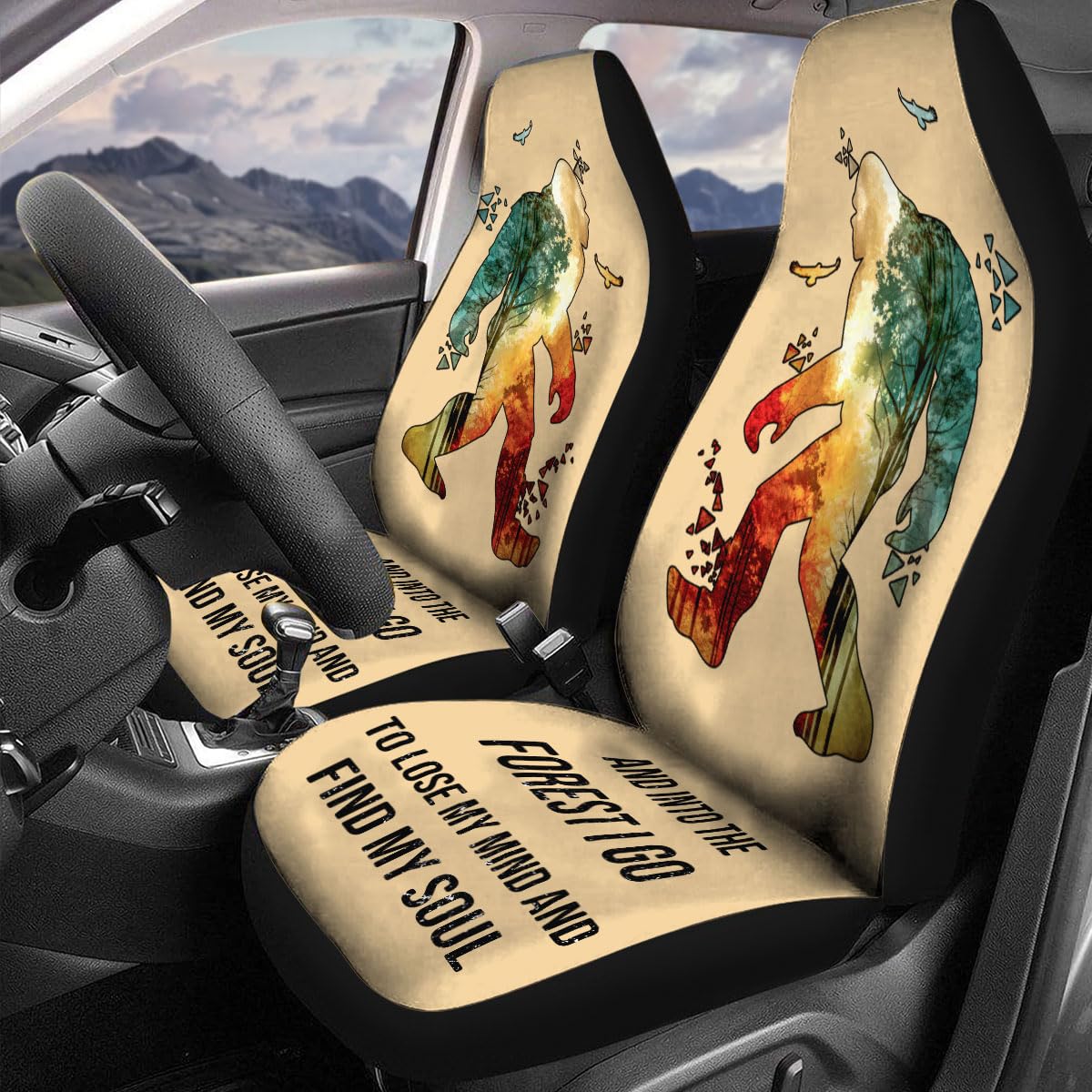 GENANY Bigfoot Car Seat Covers - Durable Polyester, Breathable, 2 Front Covers, 04. Bigfoot Forest, Model LIN04062024D02