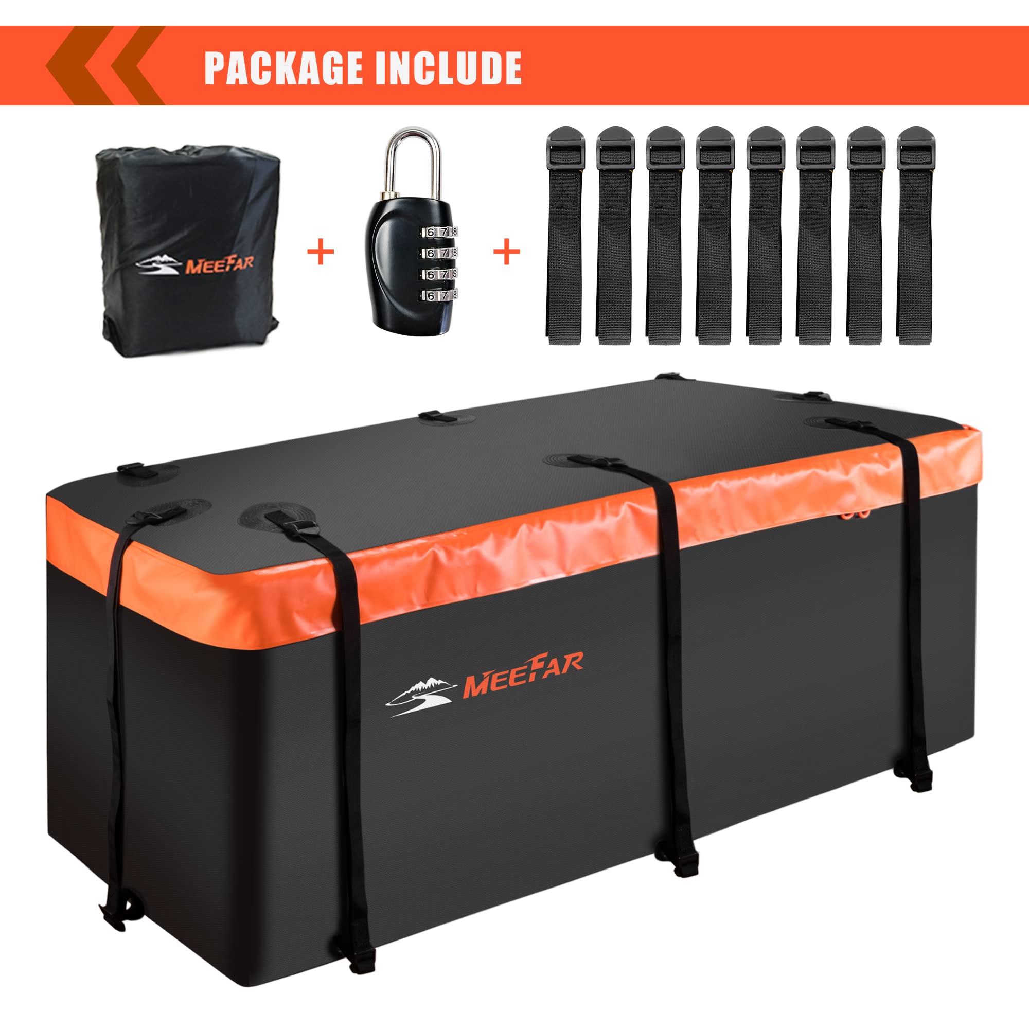Meefar Hitch Mount Cargo Carrier Bag Soft Shell 100% Waterproof 20 Cubic Feet (59'' 24'' 24'') Include 8 Reinforced Straps For T