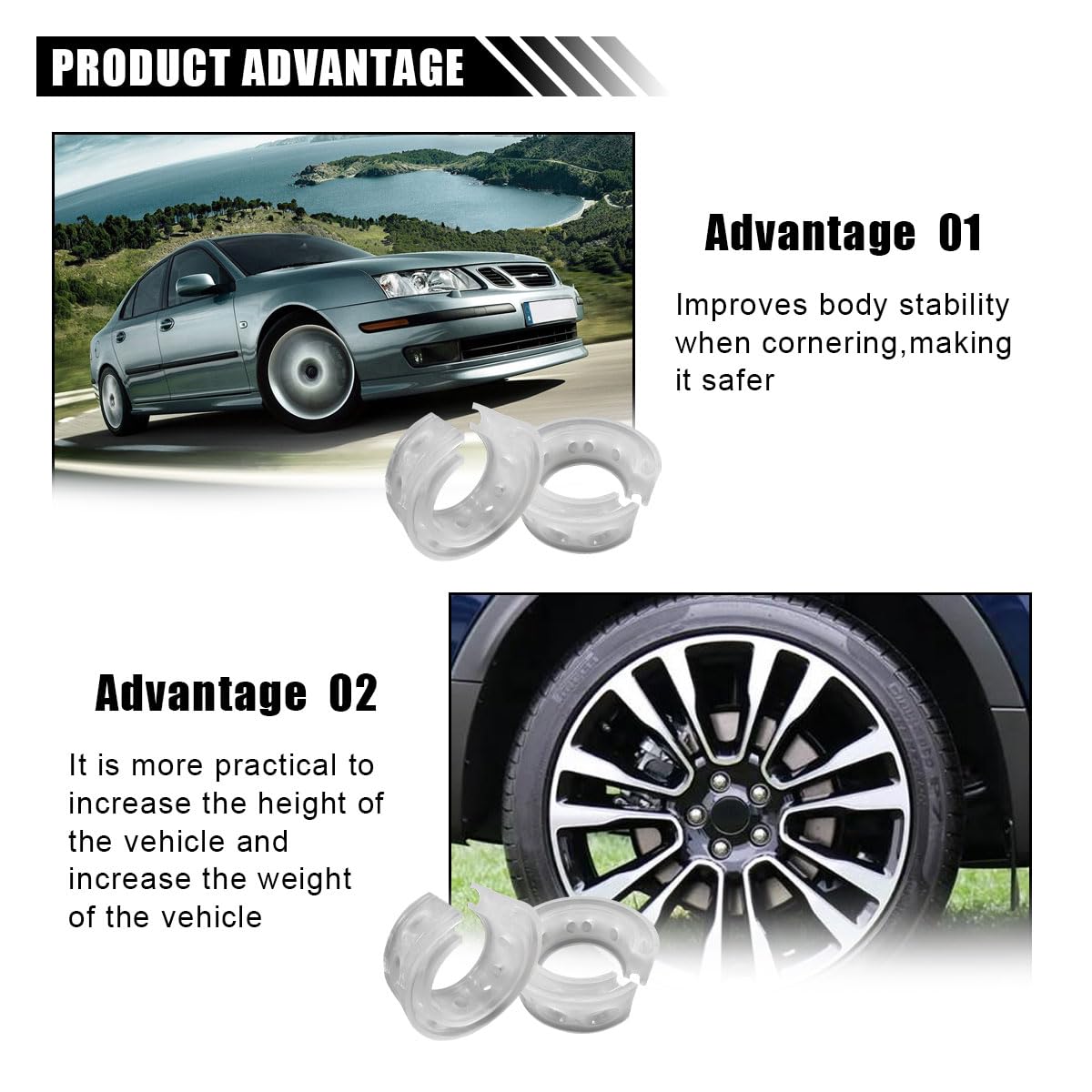 2PCS Car Suspension Shock Absorber, B Type Rubber Spring Booster Auto Buffers Power Cushion, Universal Car Spring Bumpers (B Typ