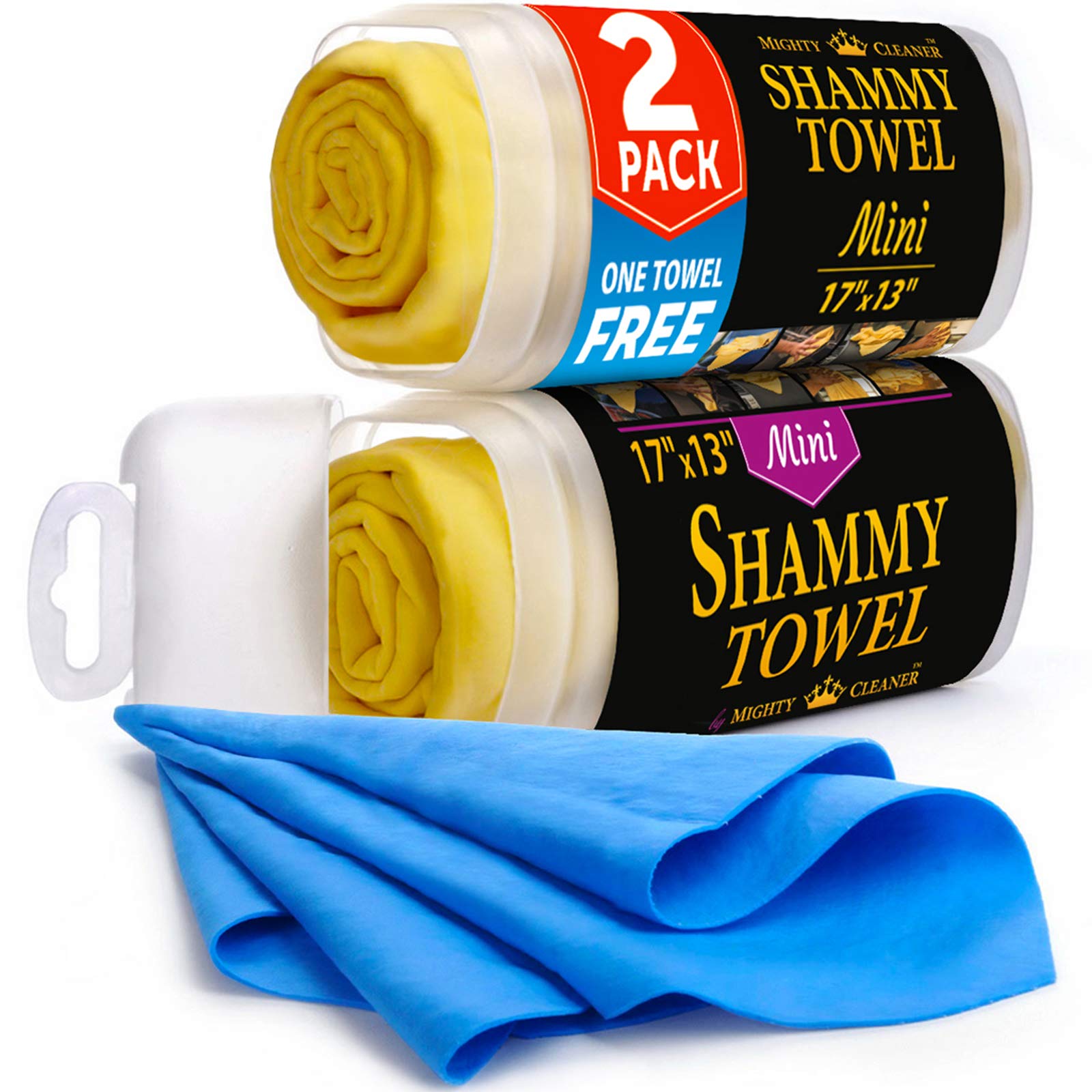 Premium 2Pk Mini +1 Free Shammy Cloth For Car Drying - (17X13) - Super Absorbent Chamois Towel For Car - Reusable Shammy Towel F