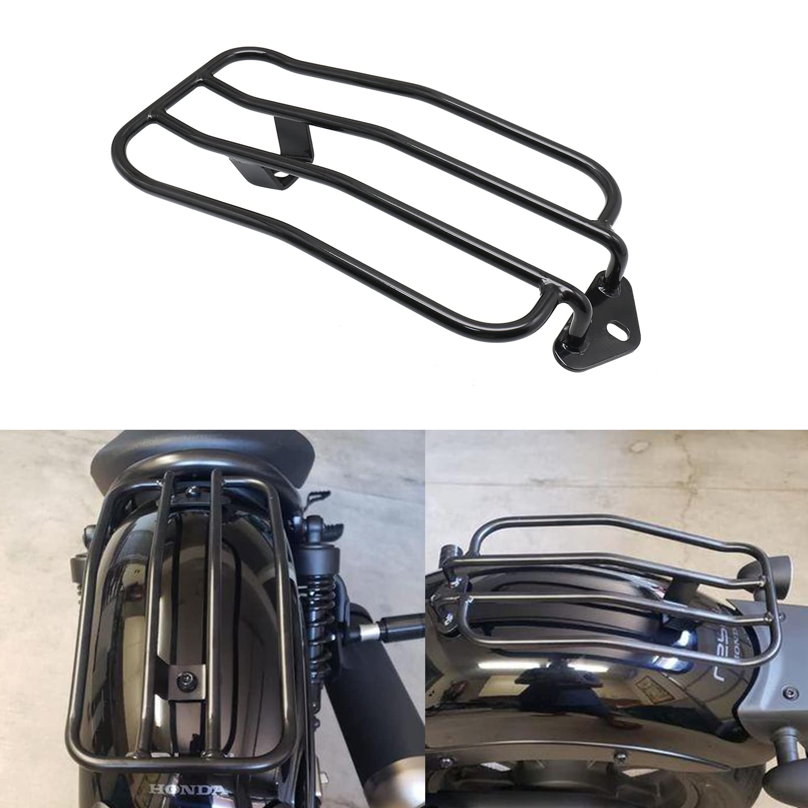 VASTMT Luggage Support Rack for 2017-2024 CMX 300/500 Rebel, Metal, Black, Model HH-HDWJ-CM300-CH, Rear Solo Seat Shelf