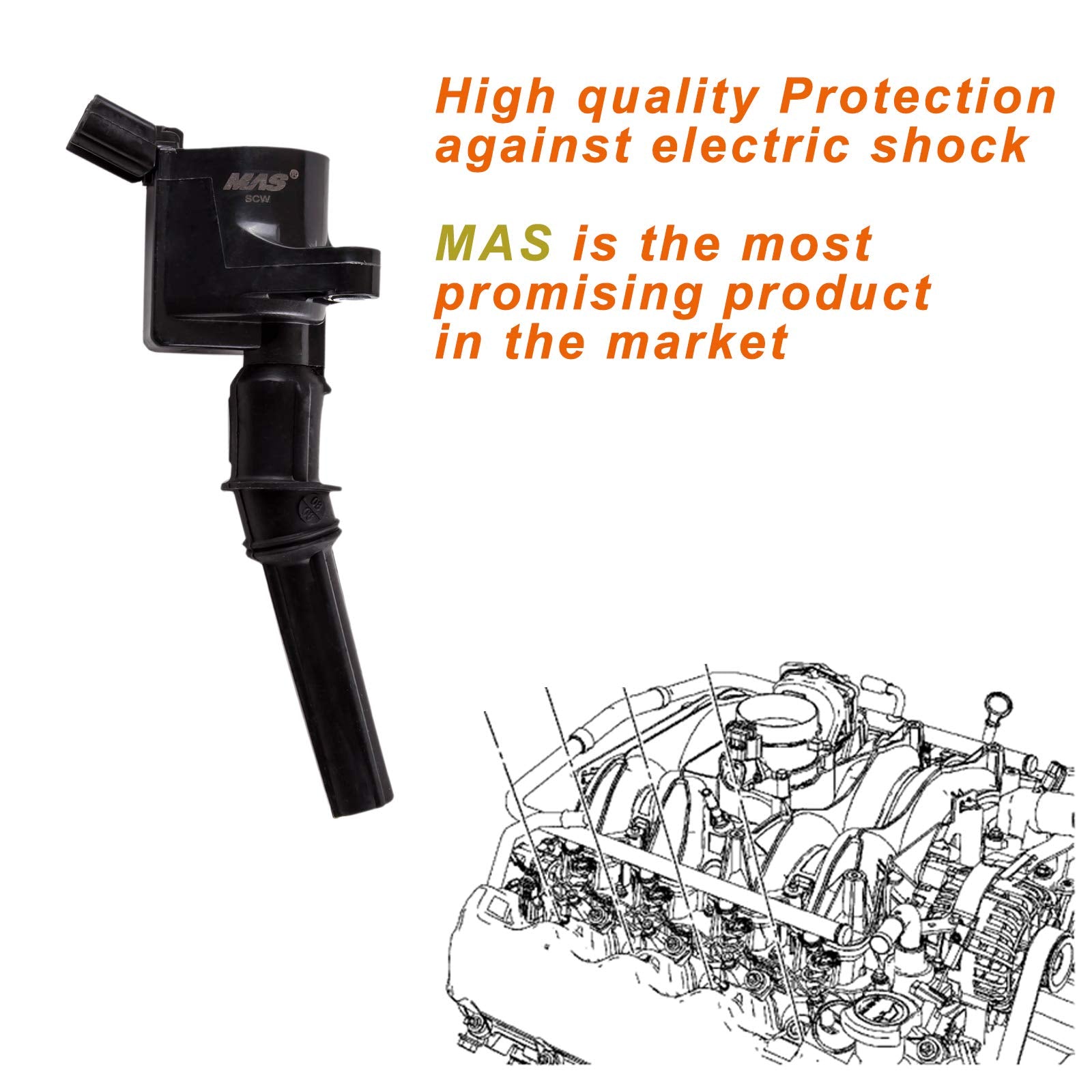 MAS Set of 8 Ignition Coil DG508 and Motorcraft Spark Plug SP493 compatible with Ford Lincoln Mercury 4.6L engines DG457 DG472 D