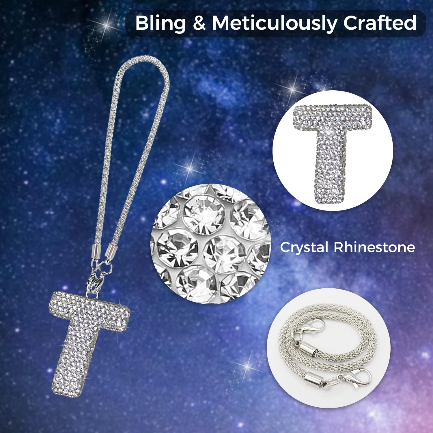 Hitluste Bling Car Accessories For Women Letter Charm, Rear View Mirror Ornament Cute Hanging Crystal Pendant Girl Car Decoratio