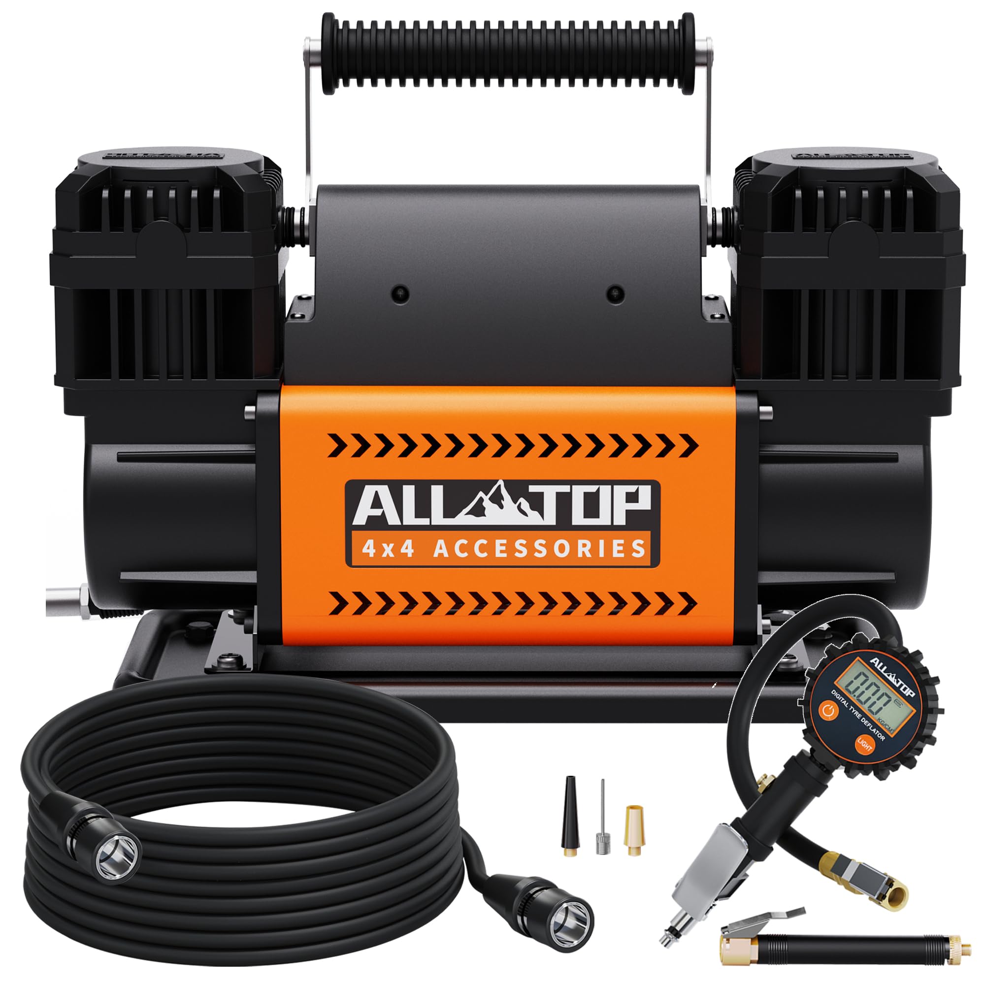 ALL-TOP Dual Cylinder Air Compressor with Digital Pressure Gauge Tire Inflator Kit, 12V Portable Inflator 12.35ft/Min, Offroad A