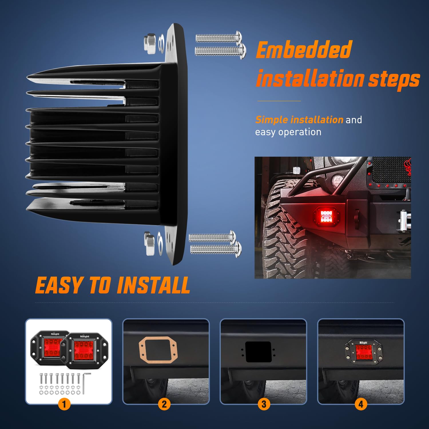 Nilight LED Light Pods 2 PCS 42W Red Spot Flood Combo for UTV, Pickup, Van, Boat - Model 14065C-R