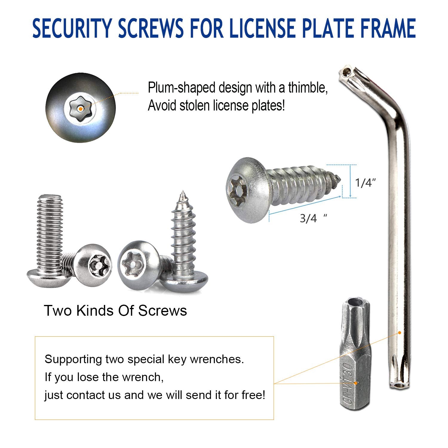 Zxfoog Anti Theft License Plate Screws- Stainless Steel Bolt Fasteners Kits For Car Tag Frame Holder, Tamper Resistant Mounting Hardware,1/4(M6) Security Screw Set,Rust Proof, Black Screw Caps Cover