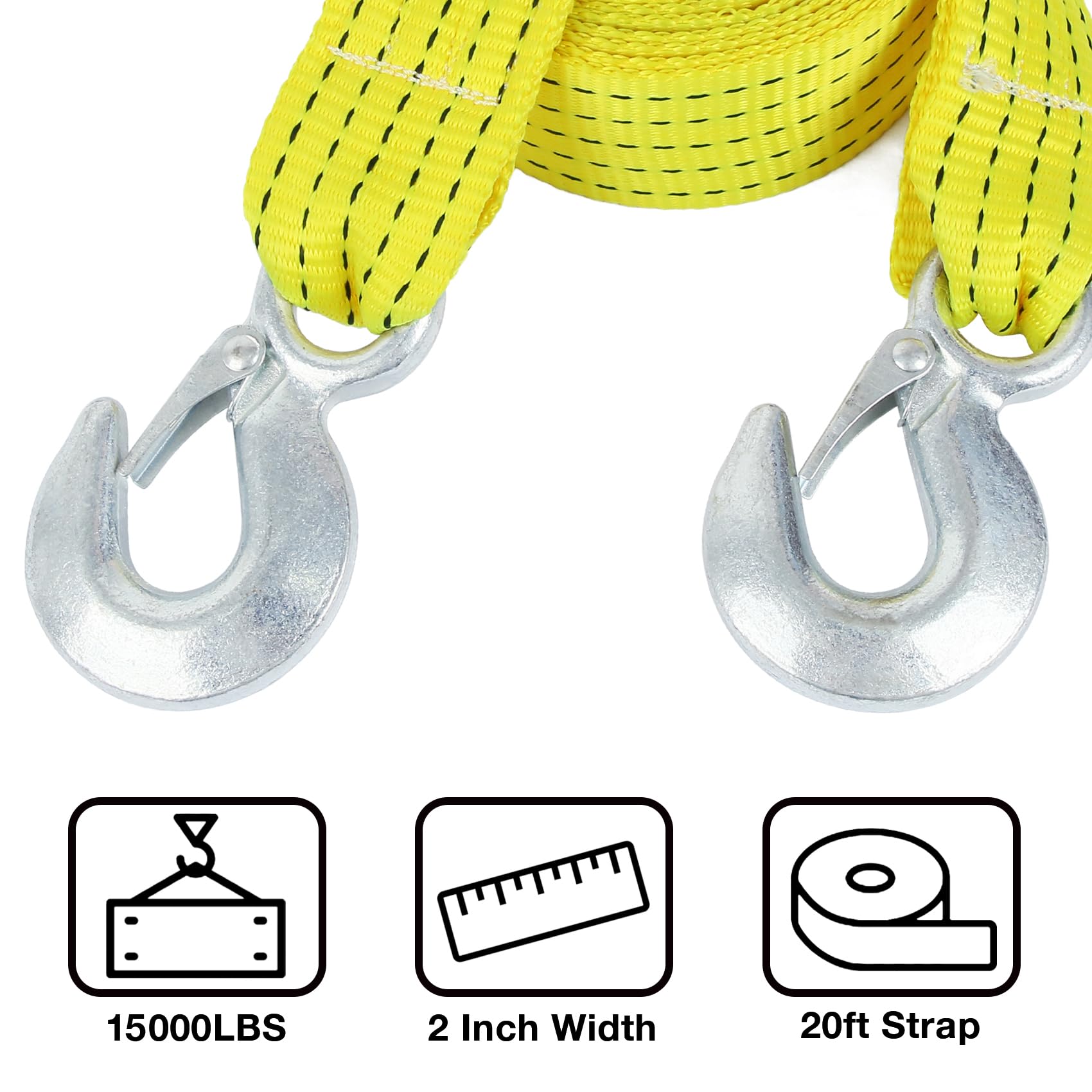 2 Pack Recovery Tow Strap With Hooks 2'' X 20 Ft Break Strengthened Towing Rope Kit 15000Lb Atv Accessories Heavy Duty Recovery