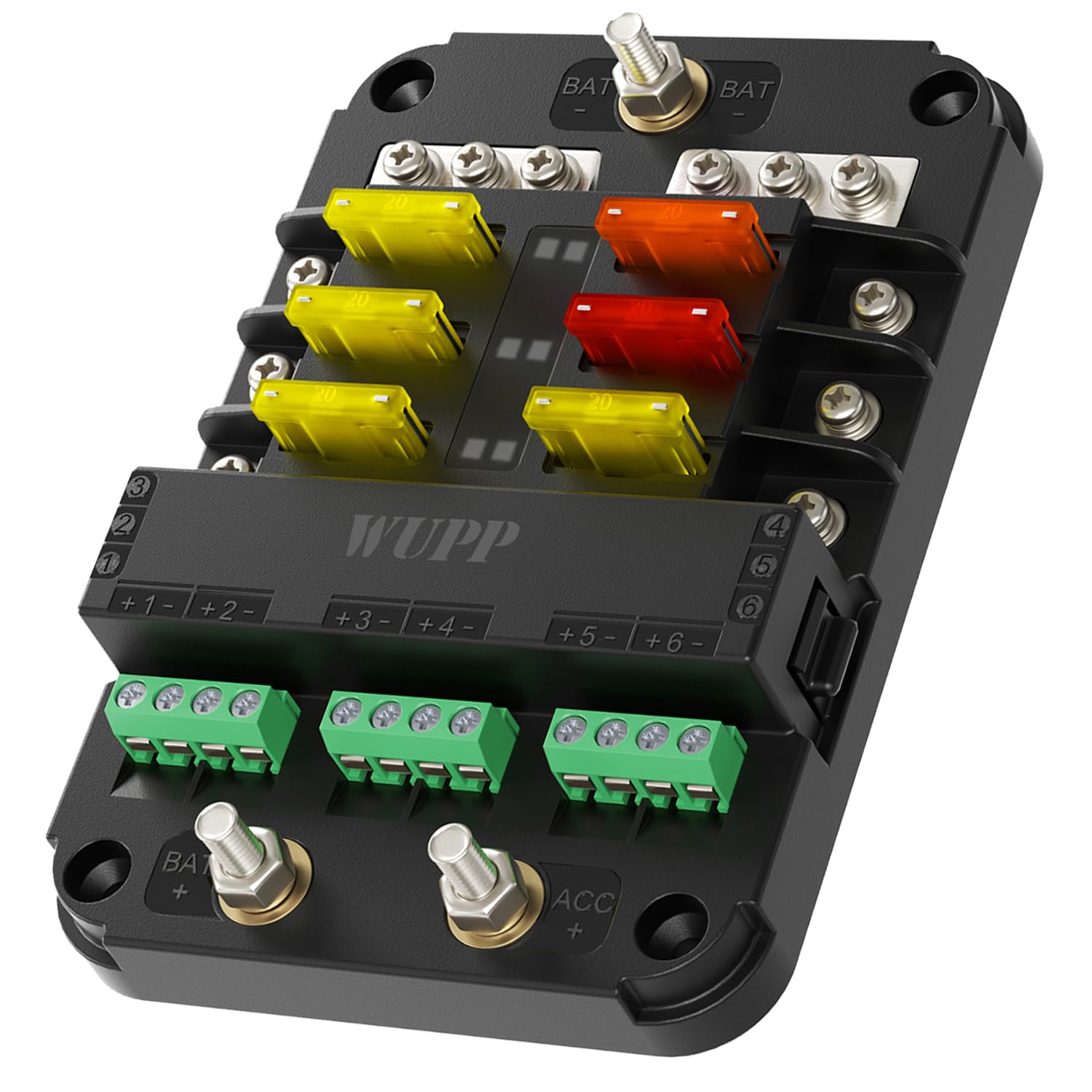 WUPP 12V Fuse Block with Relay, 6 Way Automotive Fuse & Relay Kit, Universal, CS-1858A1