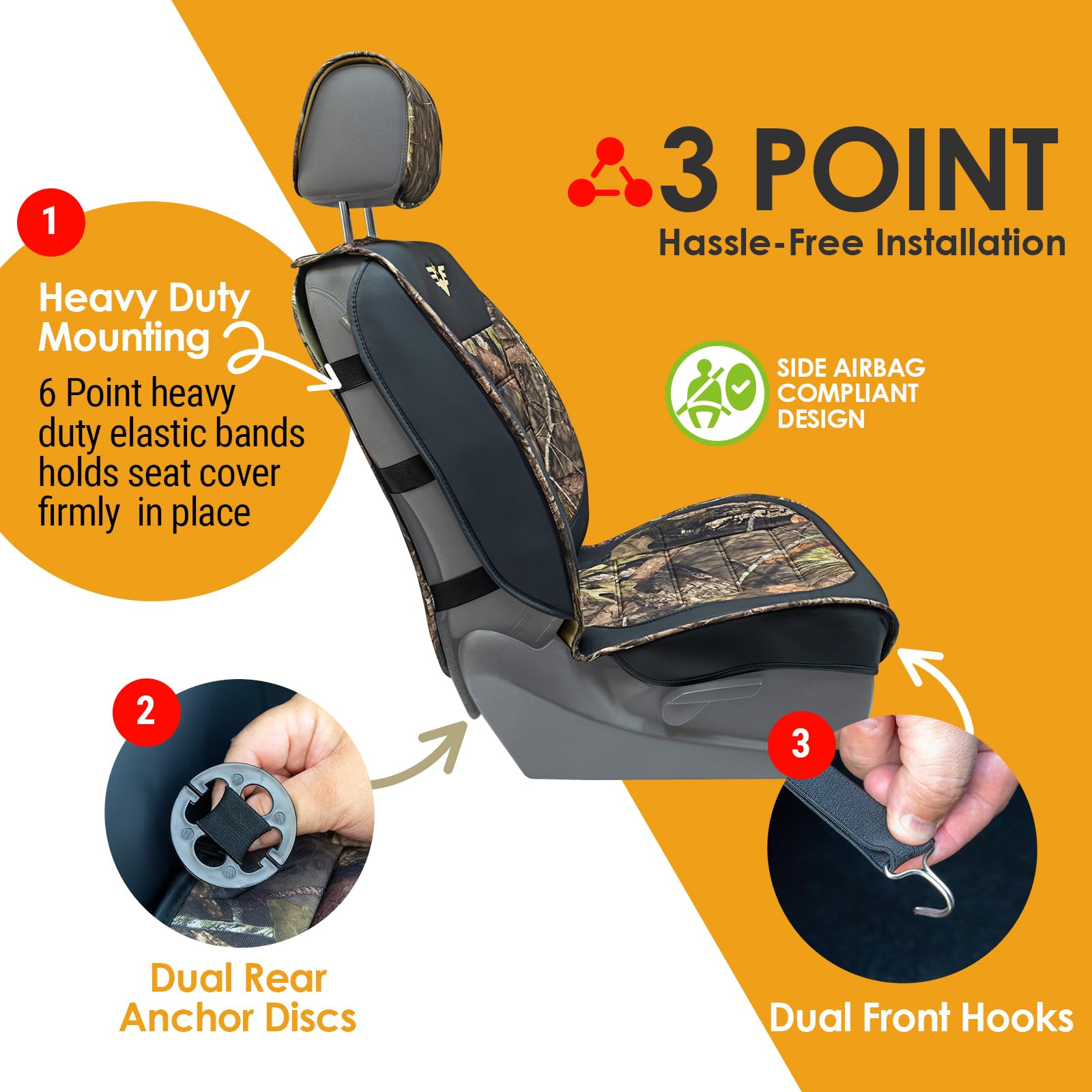 LPI Truck Mossy Oak Heavy Duty Truck Seat Covers, Waterproof, 600D Camo, Front & Rear Pockets, Fits Full-Size Truck SUV, Model 1420017LT