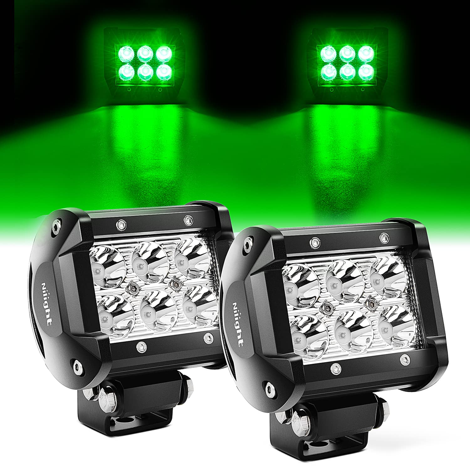 Nilight 4 Inch Led Light Pod Green Spot Driving Fog Light 2Pcs 18W Off Road Fishing Hunting Emergency Safety Signal Deck Trailer